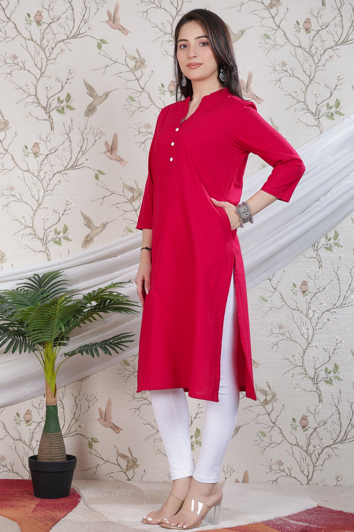 Magenta 100% Premium Cotton Long Kurta