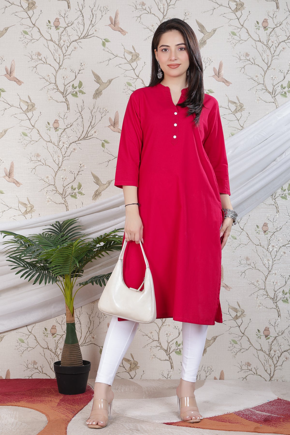 Magenta 100% Premium Cotton Long Kurta