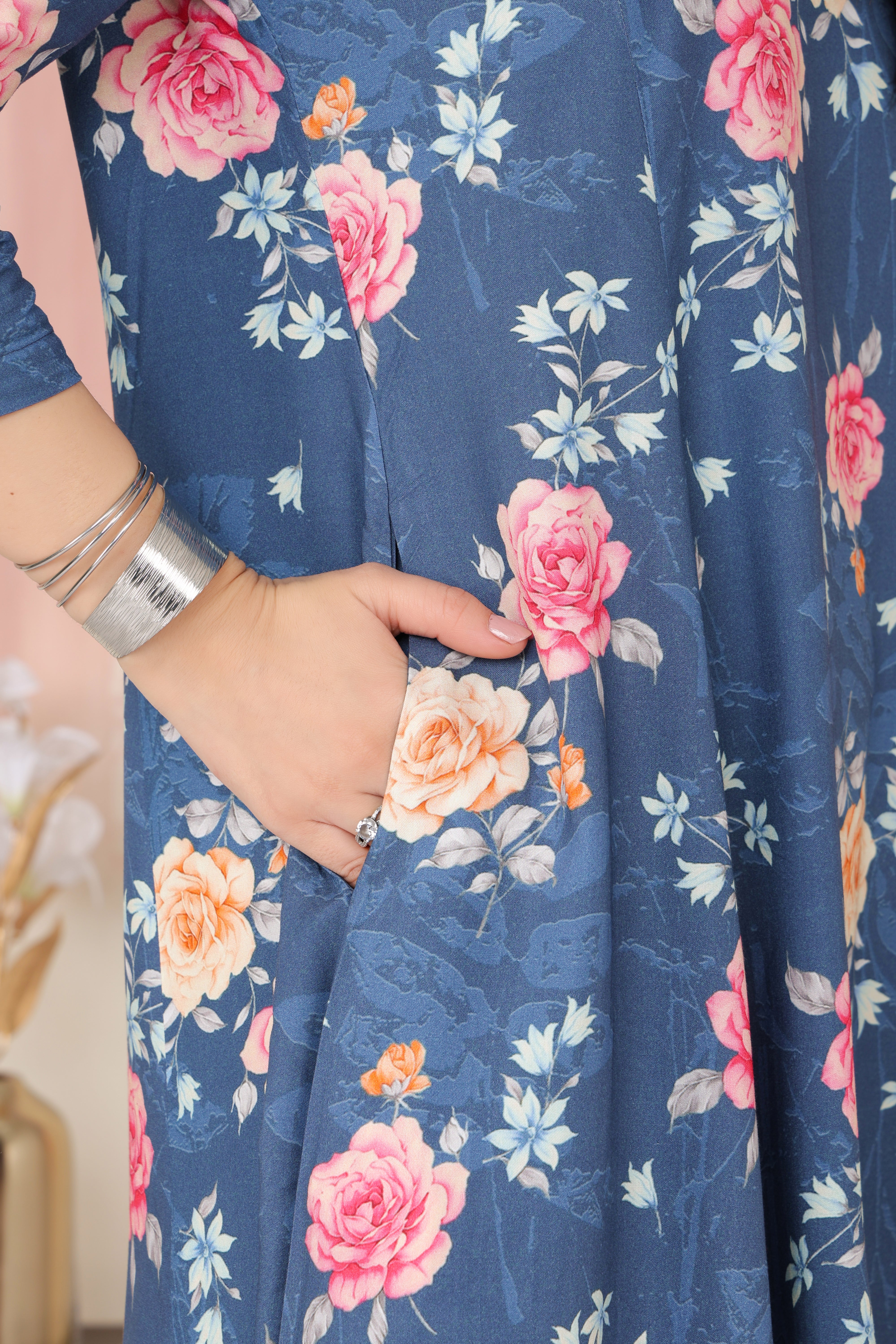 Navy Floral Bliss Dress [100% pure rayon]