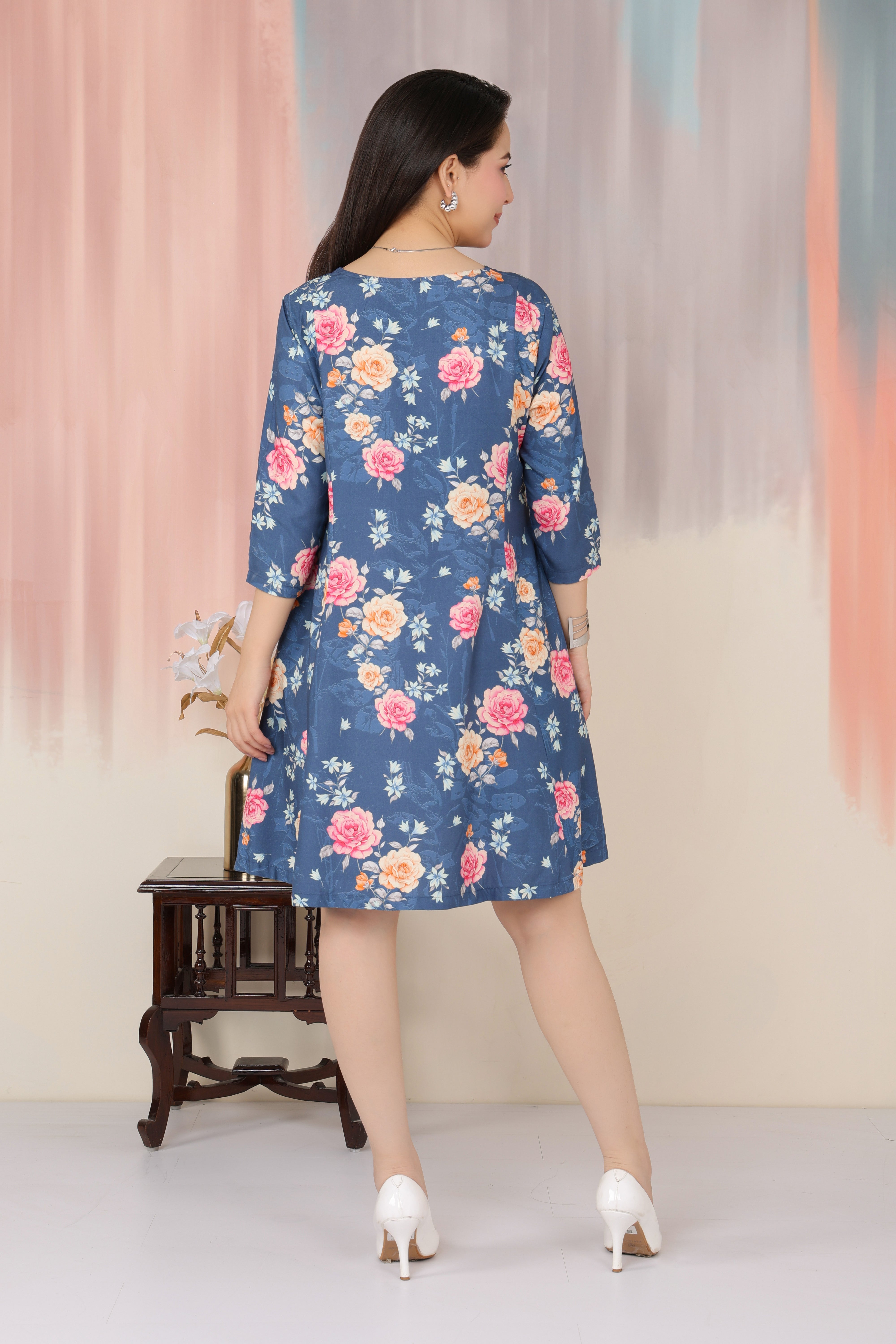 Navy Floral Bliss Dress [100% pure rayon]