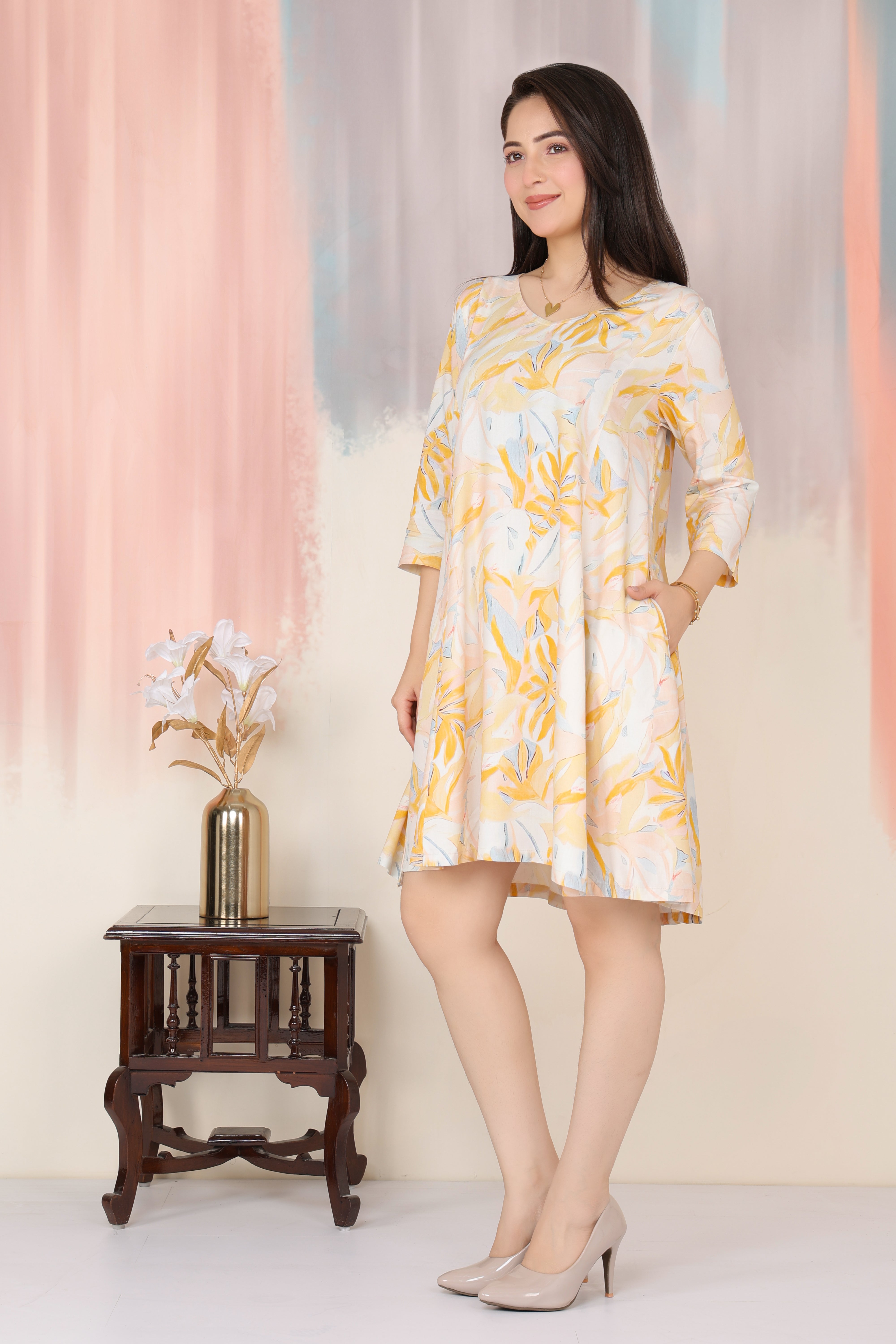 Yellow Floral Bliss Dress [100% pure rayon]