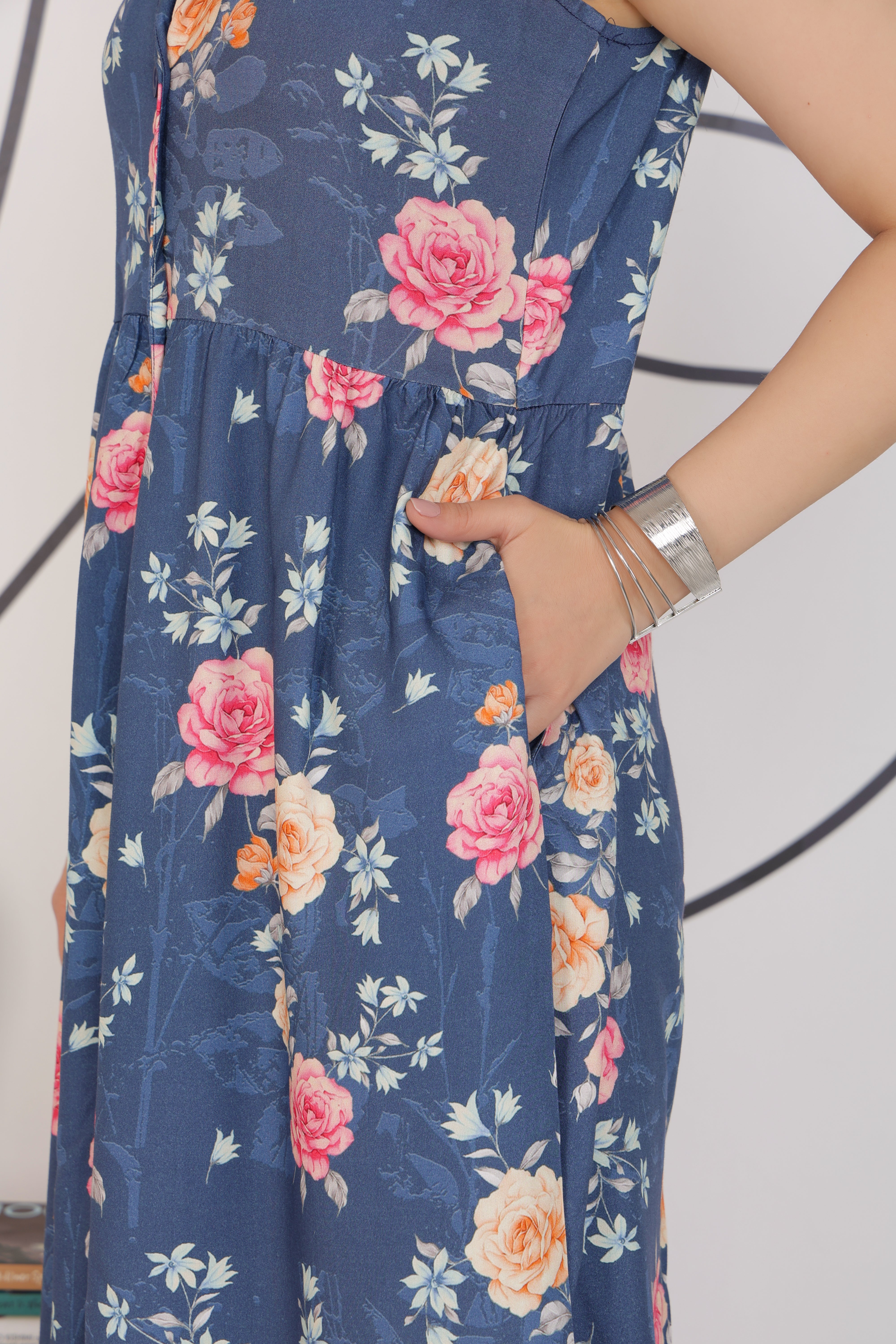 Navy Floral Breeze Shirt Dress [100% pure rayon]