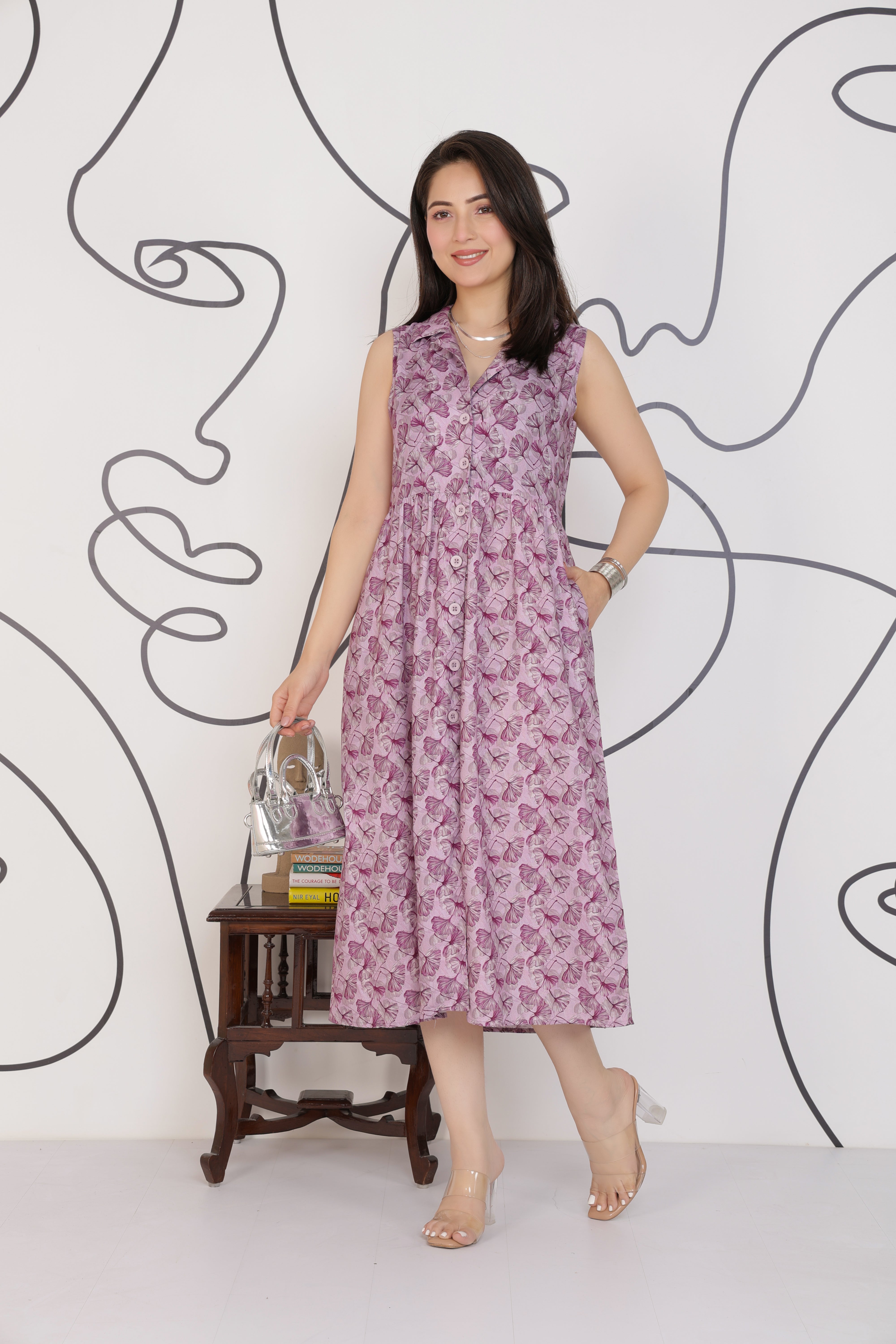 Lavender Floral Breeze Shirt Dress [100% pure rayon]