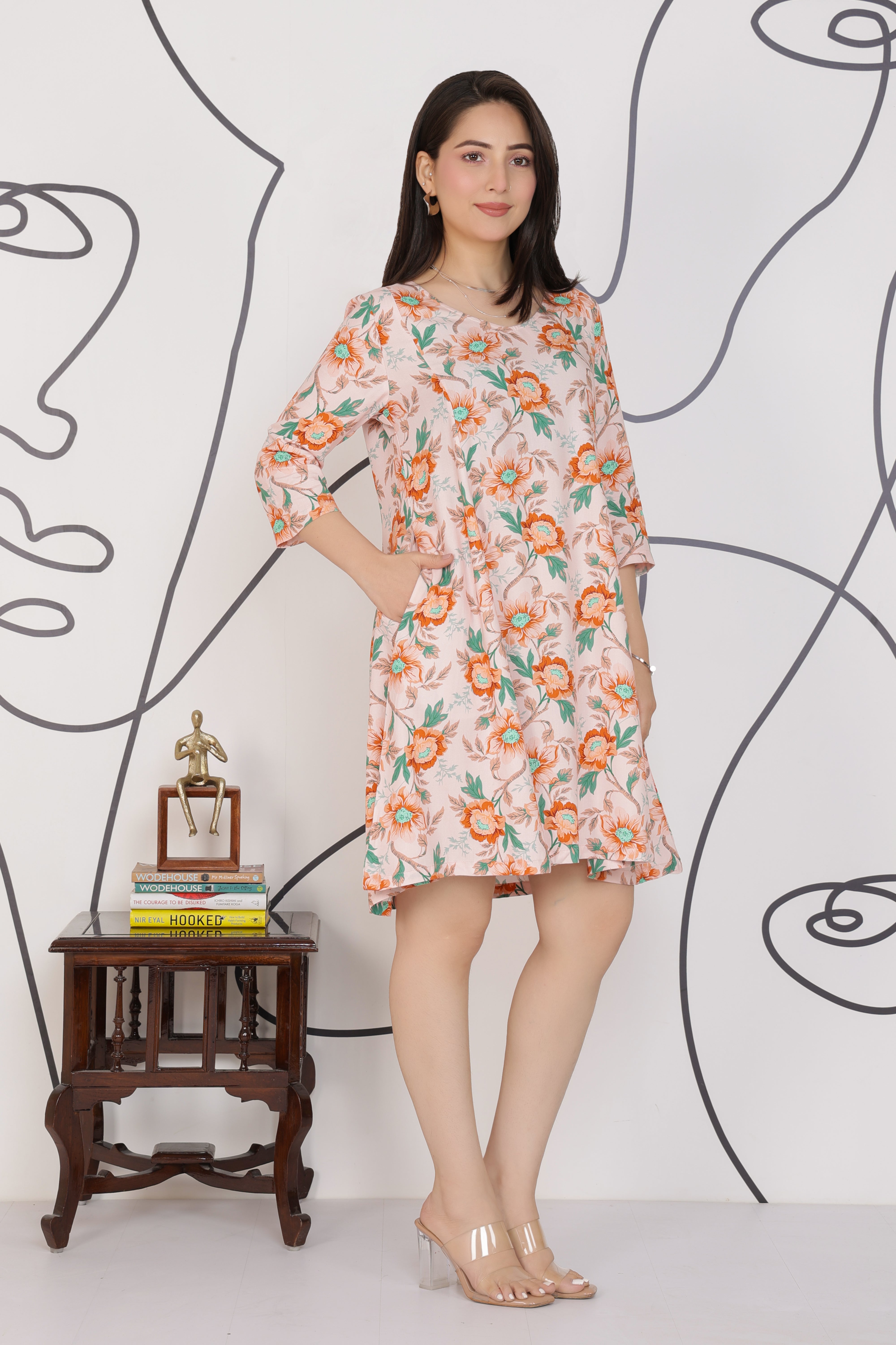 Peach Floral Bliss Dress [100% pure rayon]