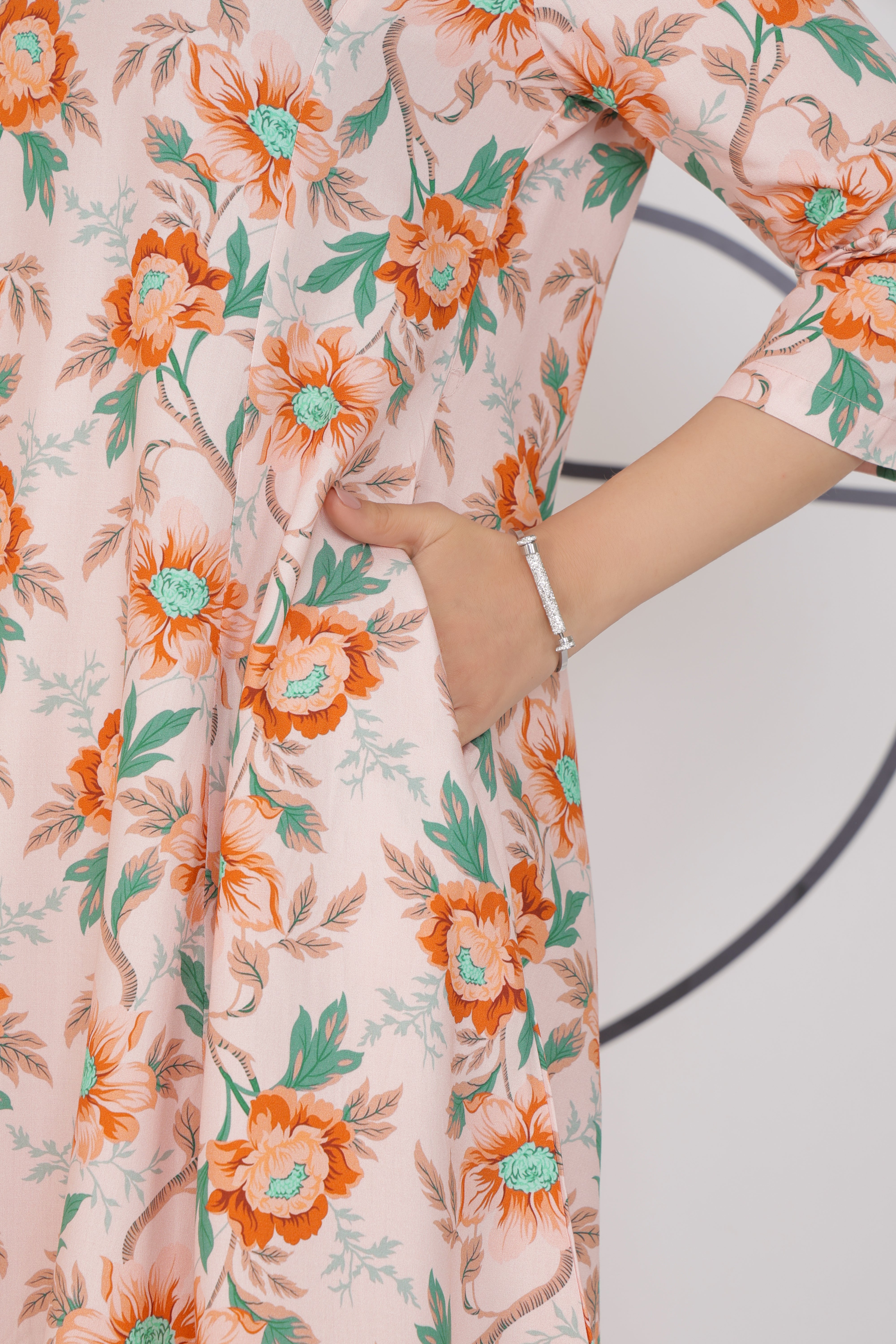 Peach Floral Bliss Dress [100% pure rayon]