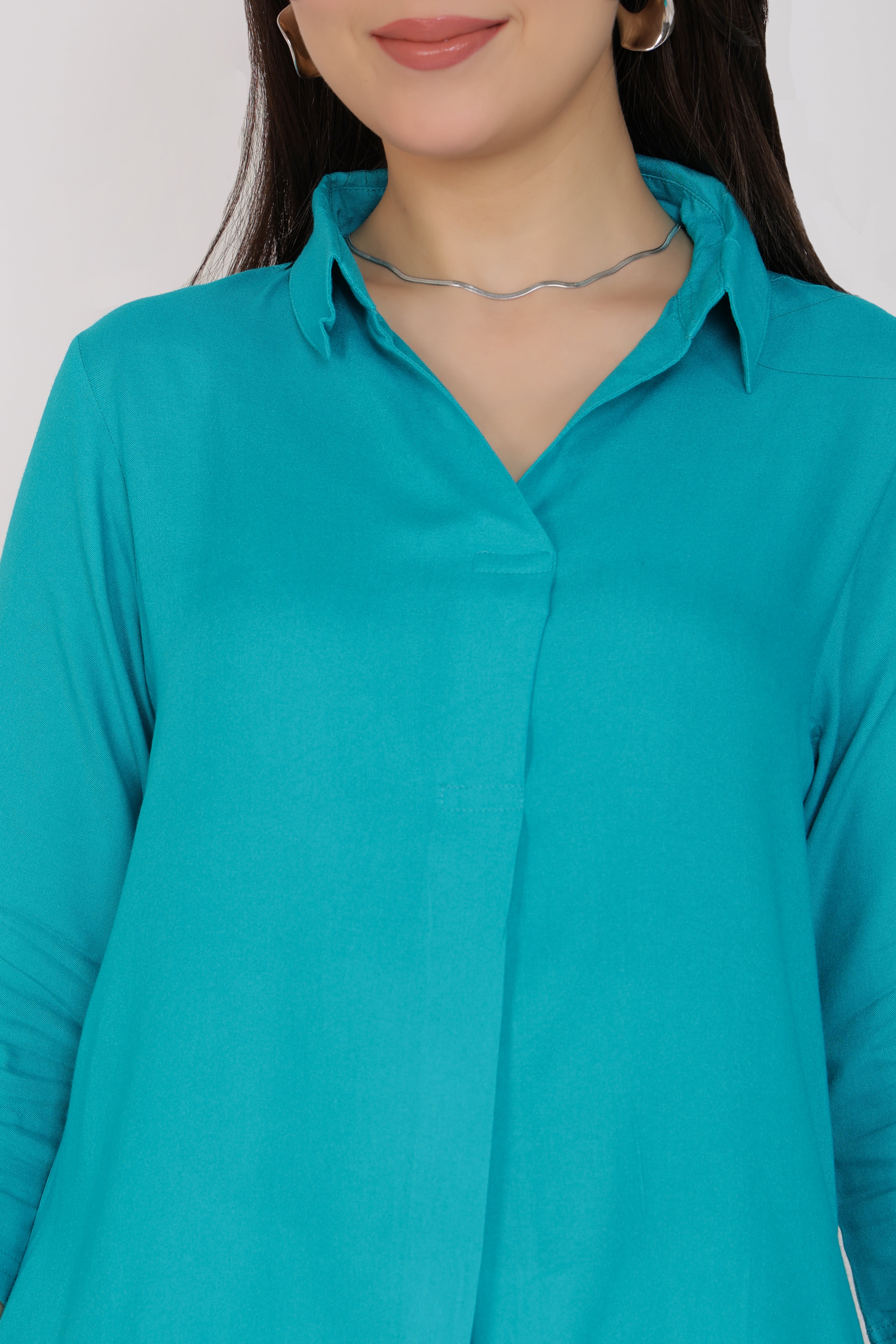 Aqua Blue rayon flare top [ Premium 100% Rayon, Liva Certified ]