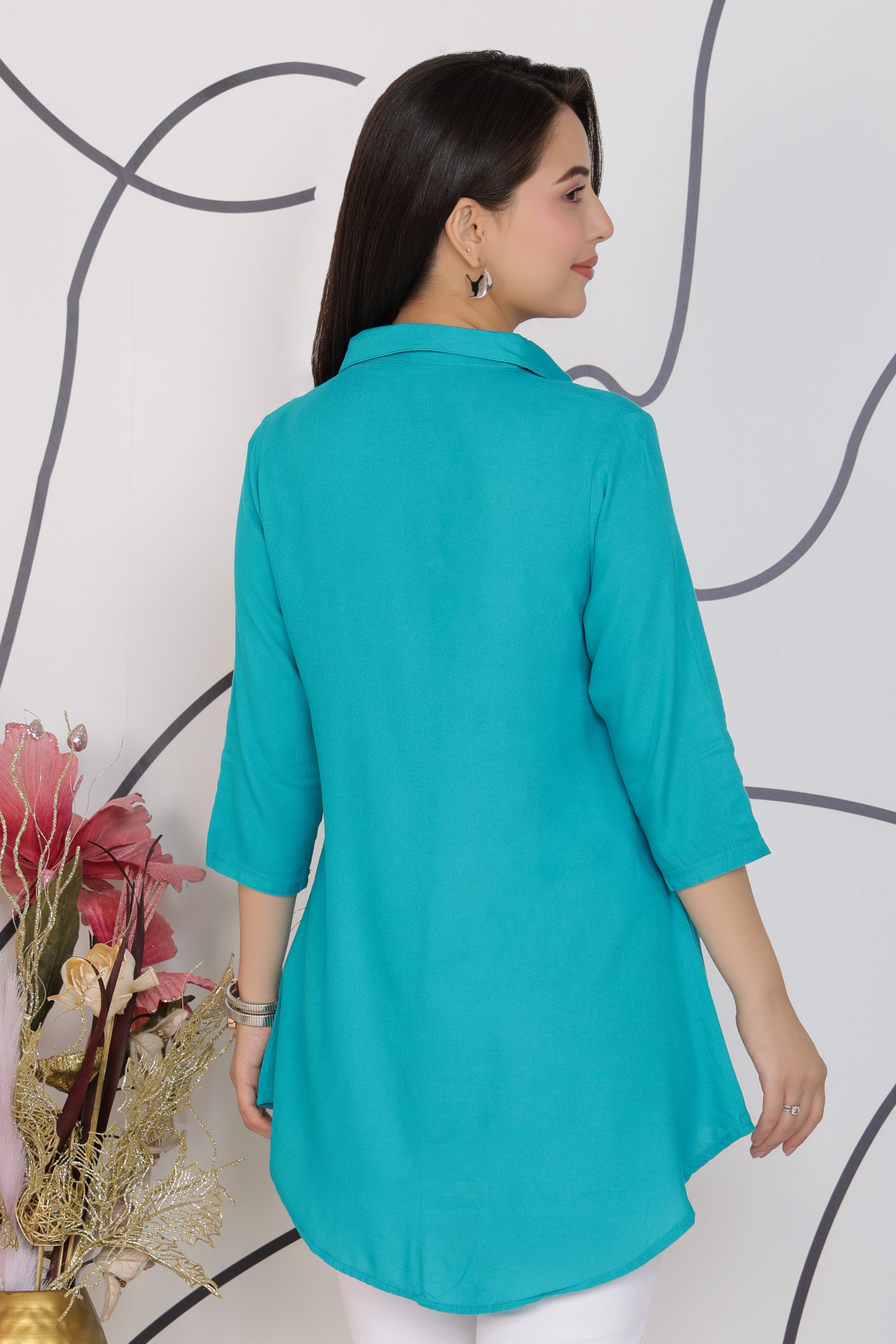 Aqua Blue rayon flare top [ Premium 100% Rayon, Liva Certified ]