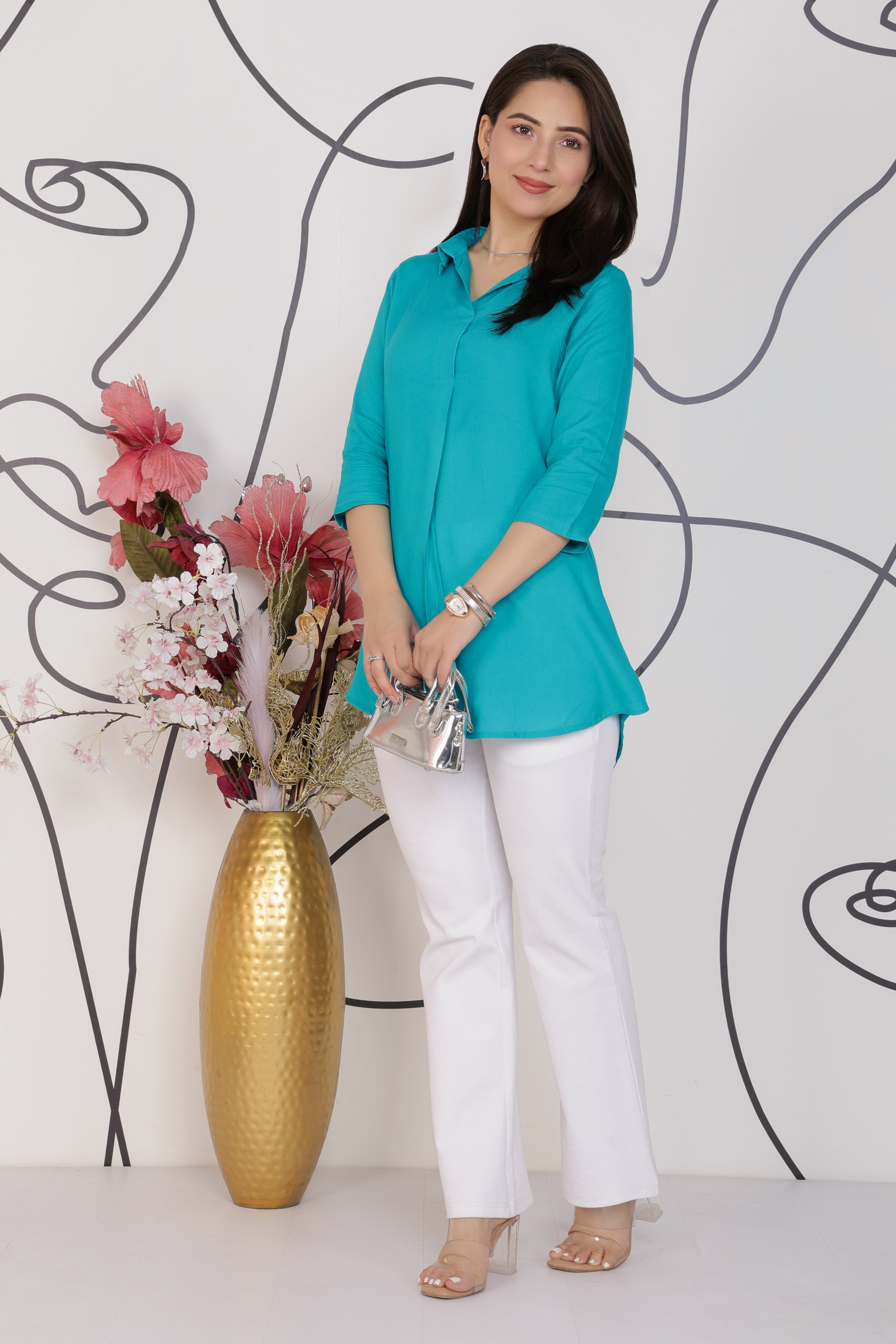 Aqua Blue rayon flare top [ Premium 100% Rayon, Liva Certified ]