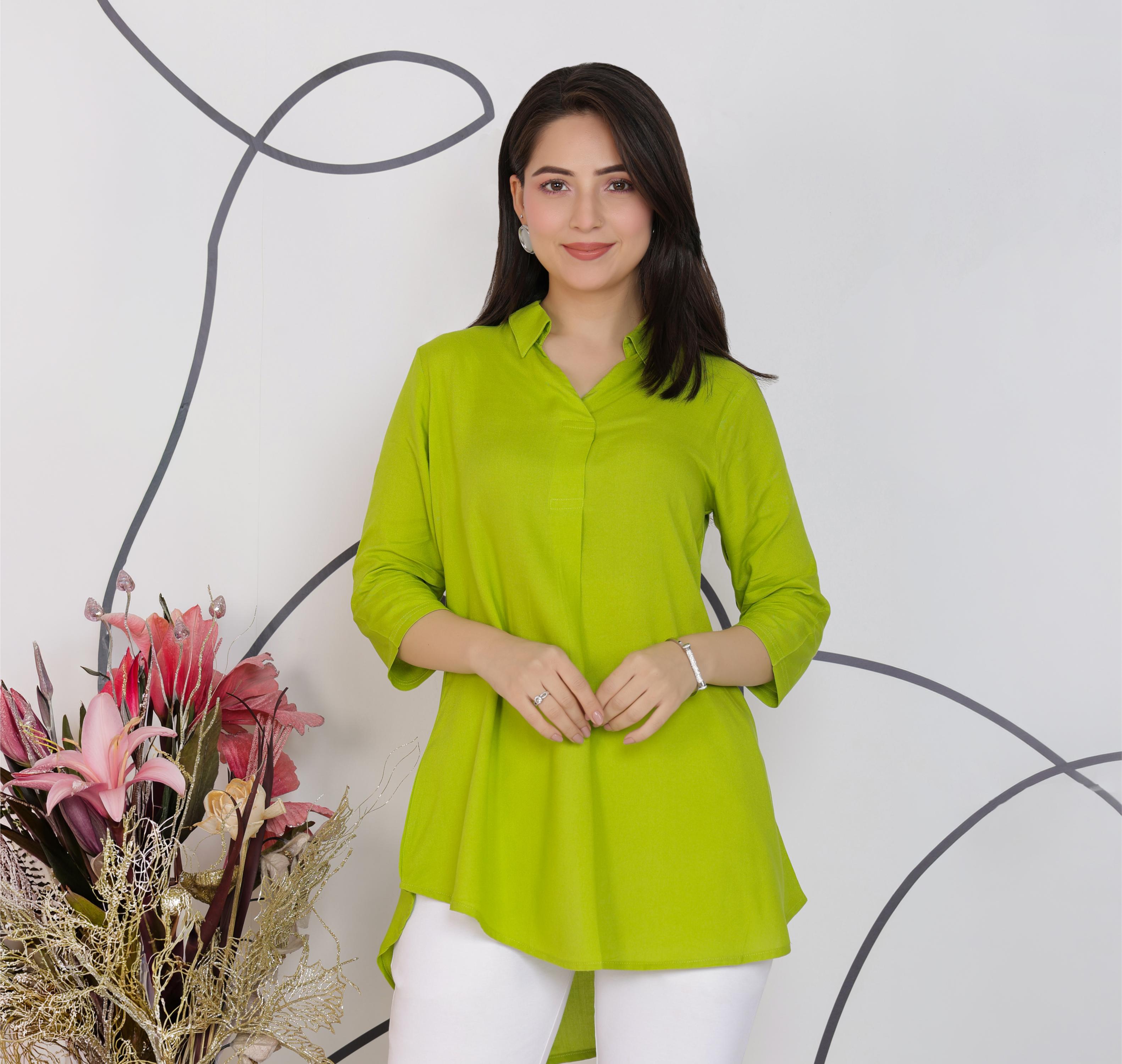 Parrot Green rayon flare top [ Premium 100% Rayon, Liva Certified ]