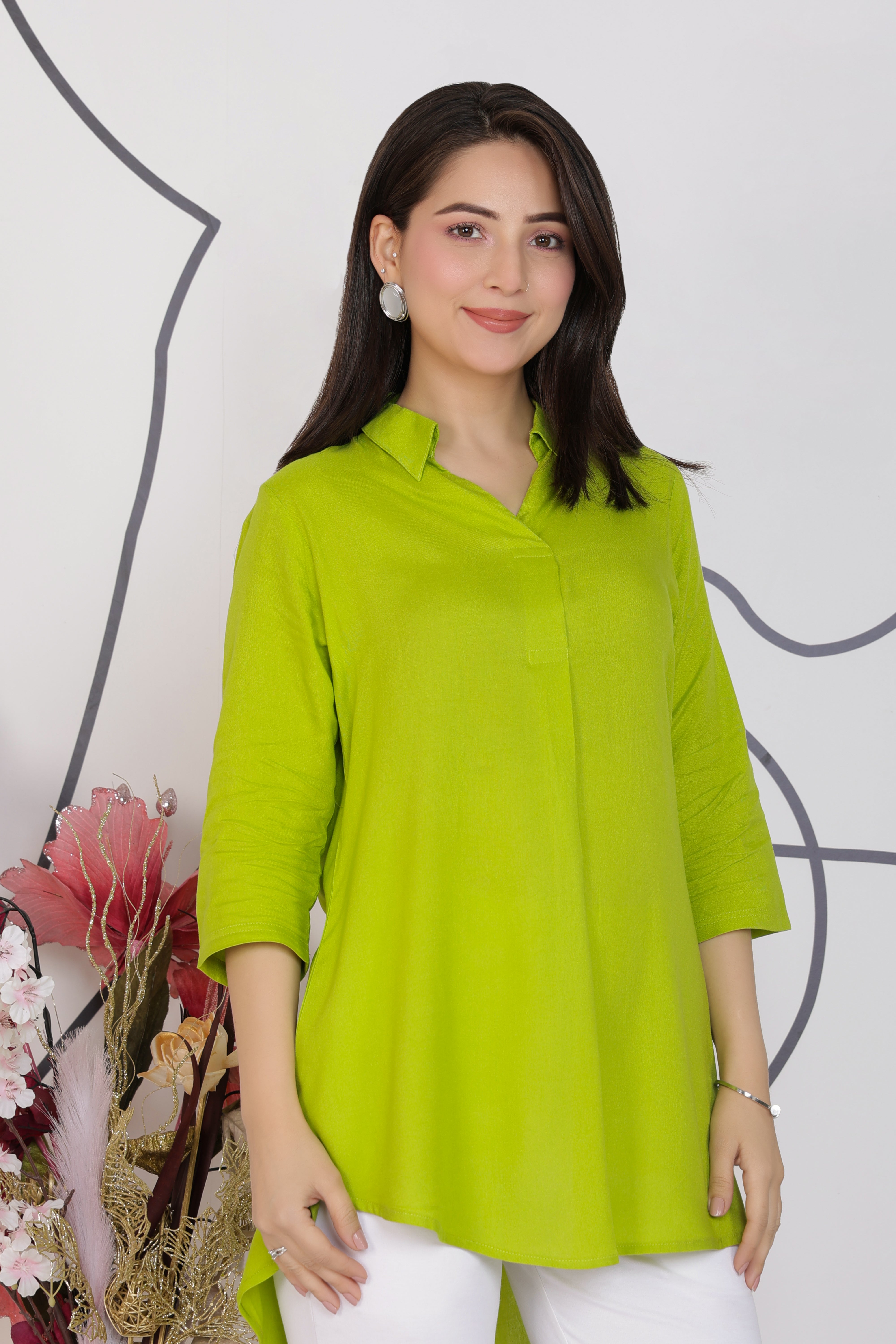 Parrot Green rayon flare top [ Premium 100% Rayon, Liva Certified ]