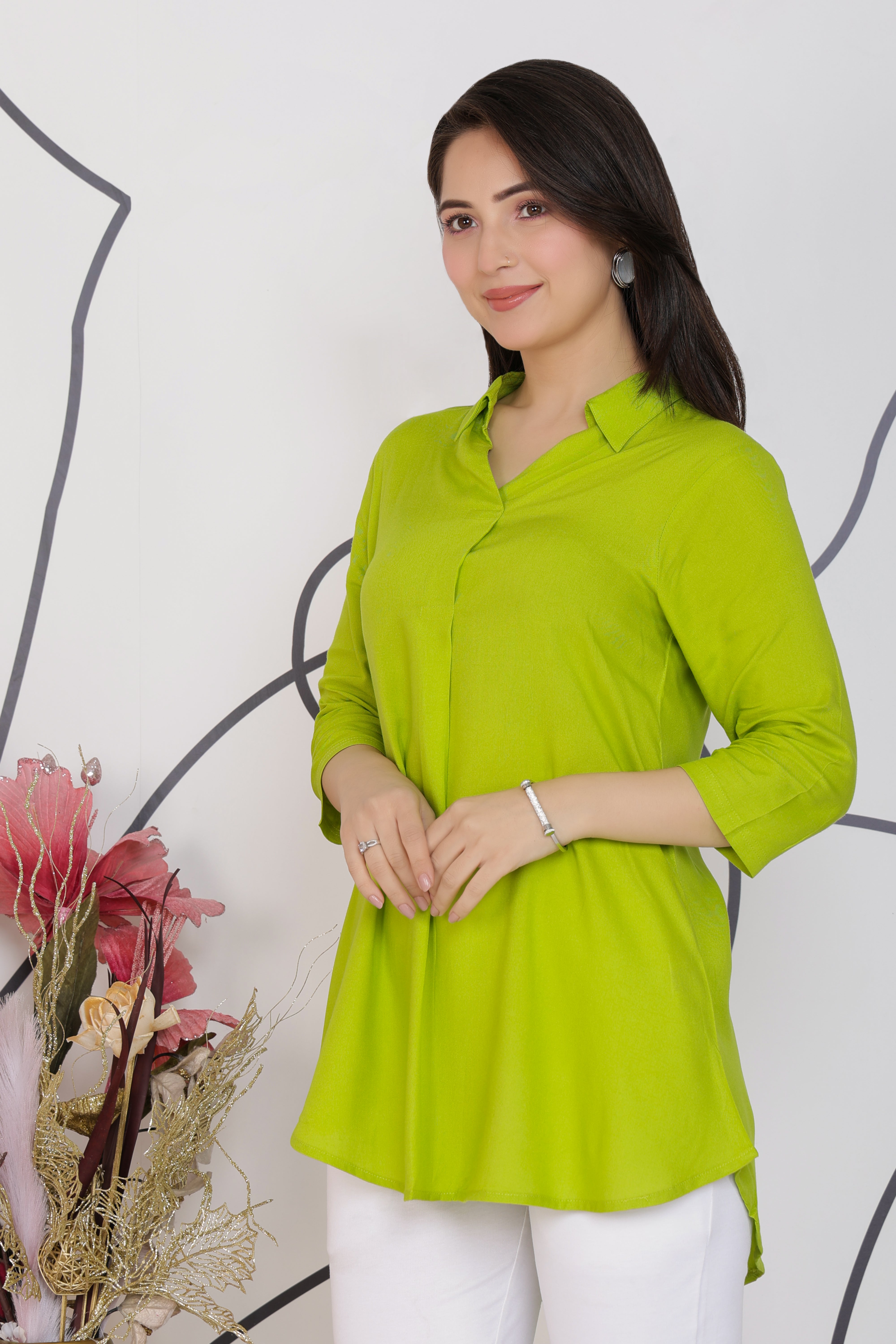 Parrot Green rayon flare top [ Premium 100% Rayon, Liva Certified ]