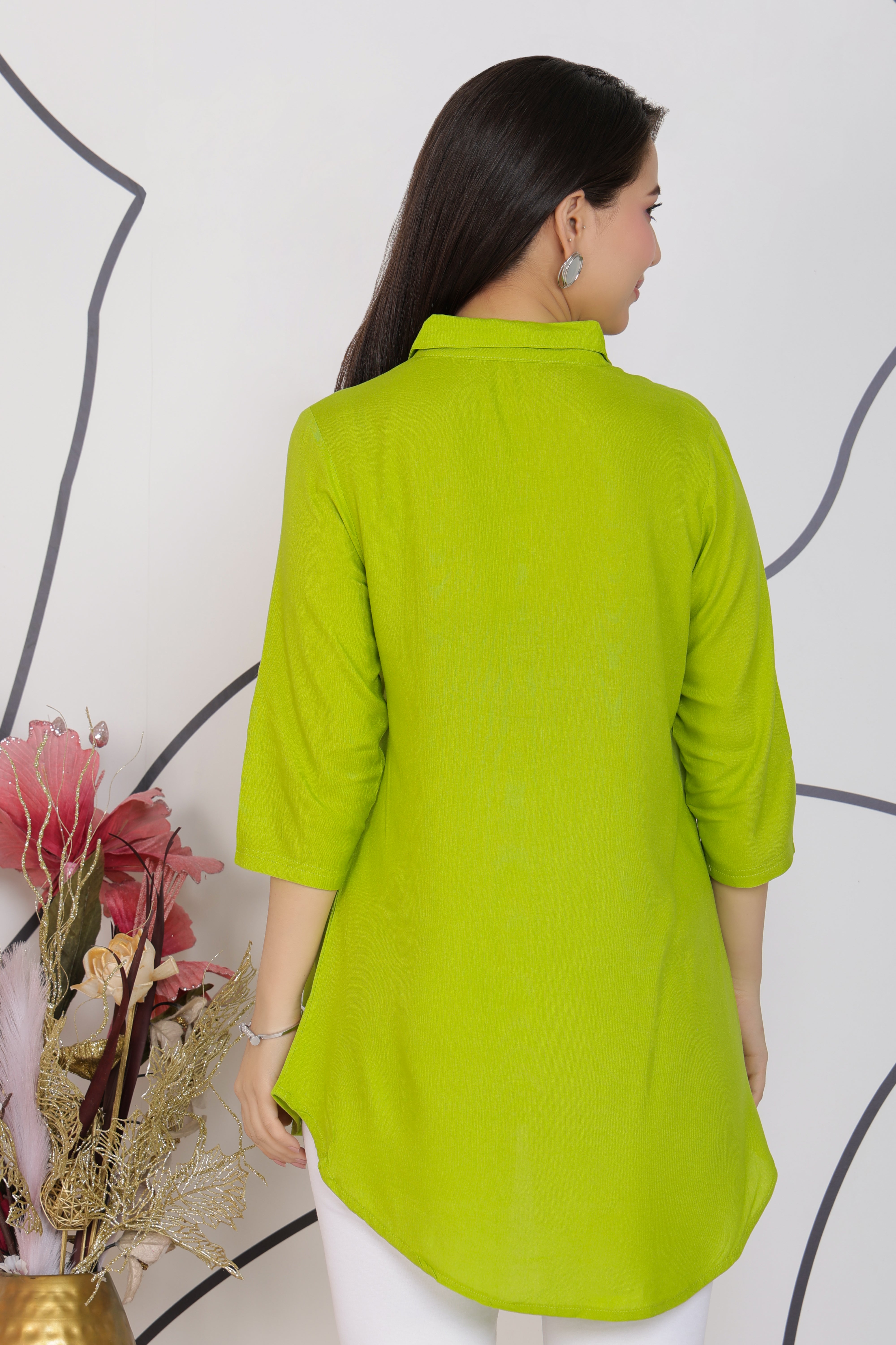 Parrot Green rayon flare top [ Premium 100% Rayon, Liva Certified ]