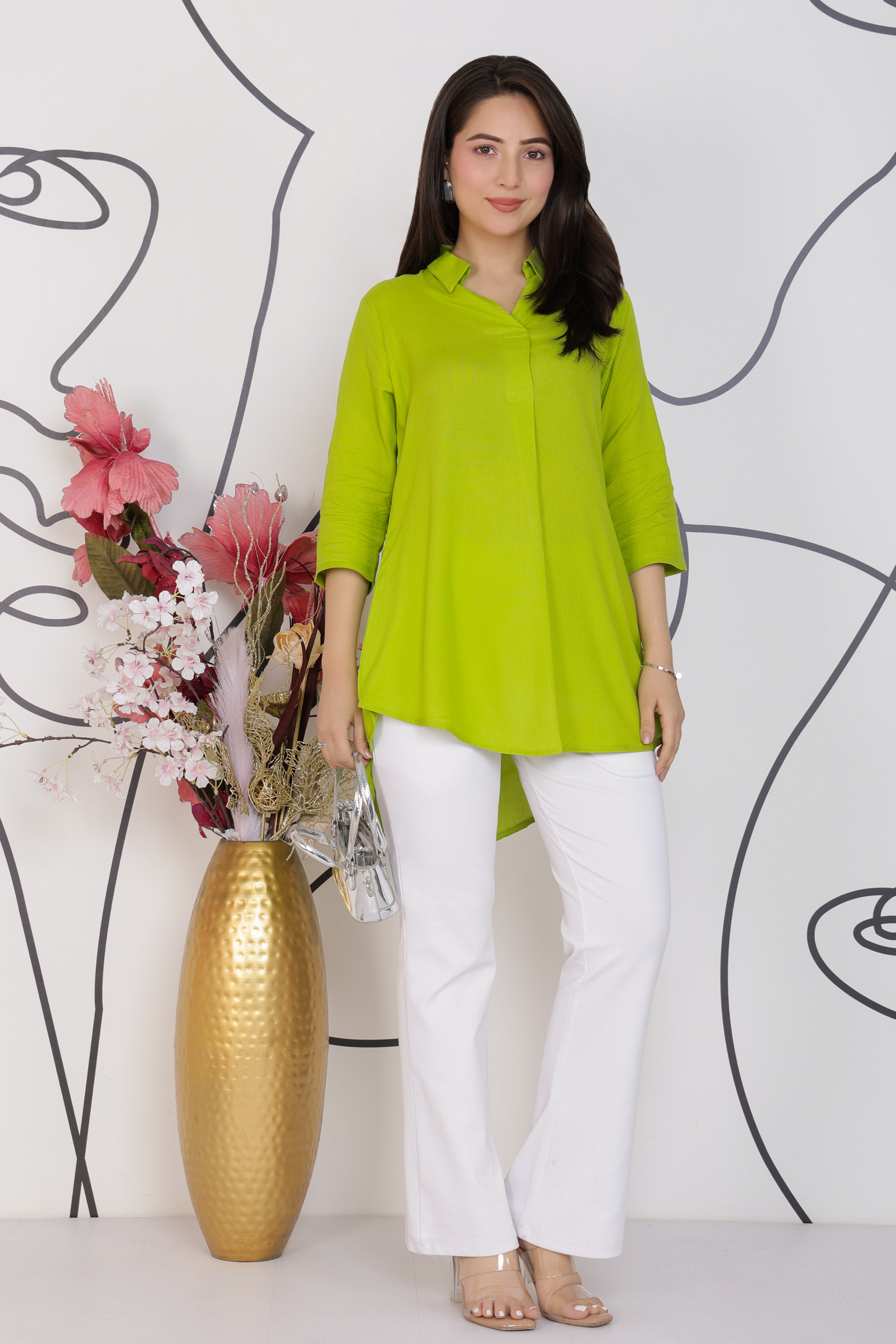 Parrot Green rayon flare top [ Premium 100% Rayon, Liva Certified ]