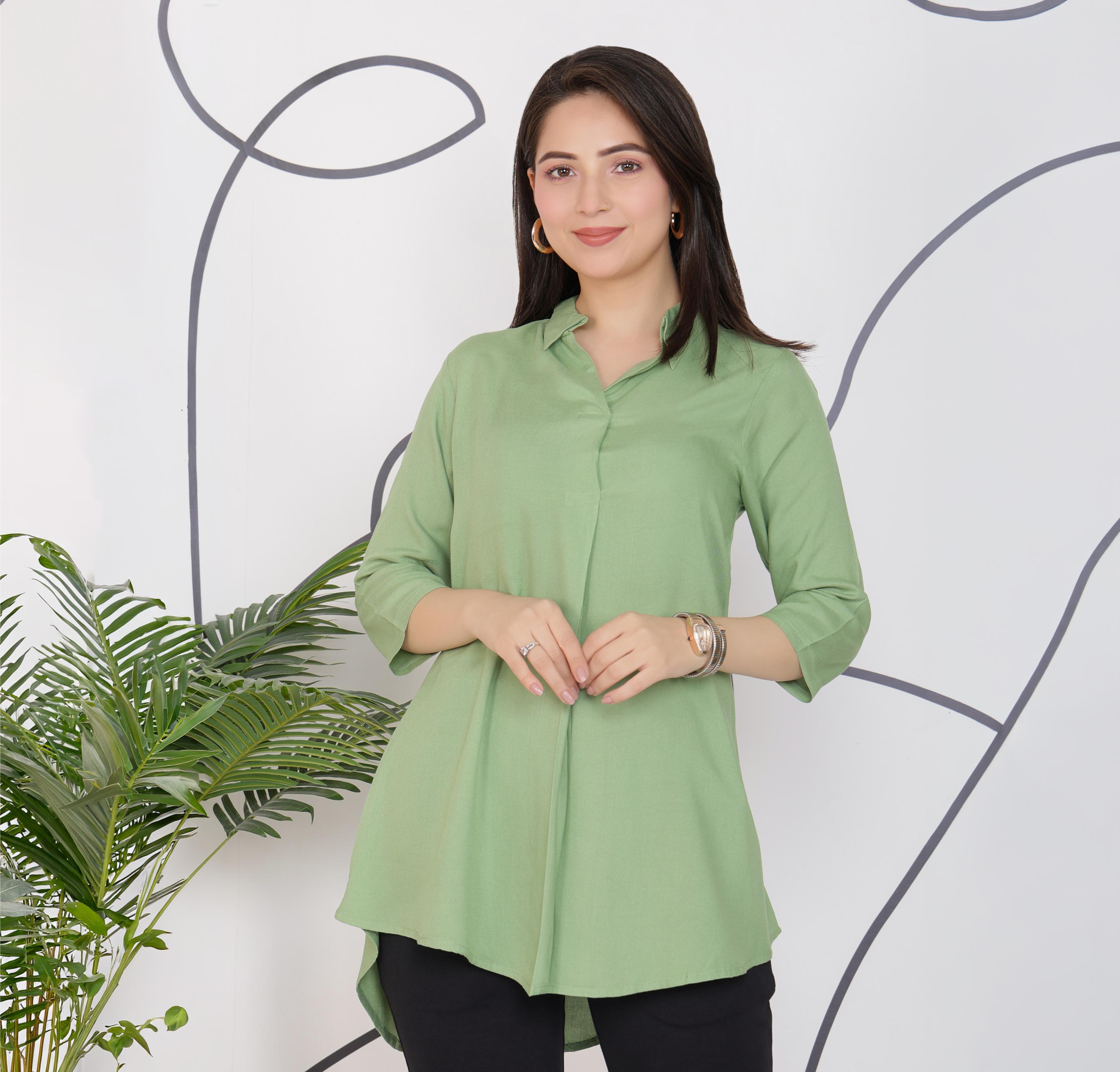 Pista Green rayon flare top [ Premium 100% Rayon, Liva Certified ]