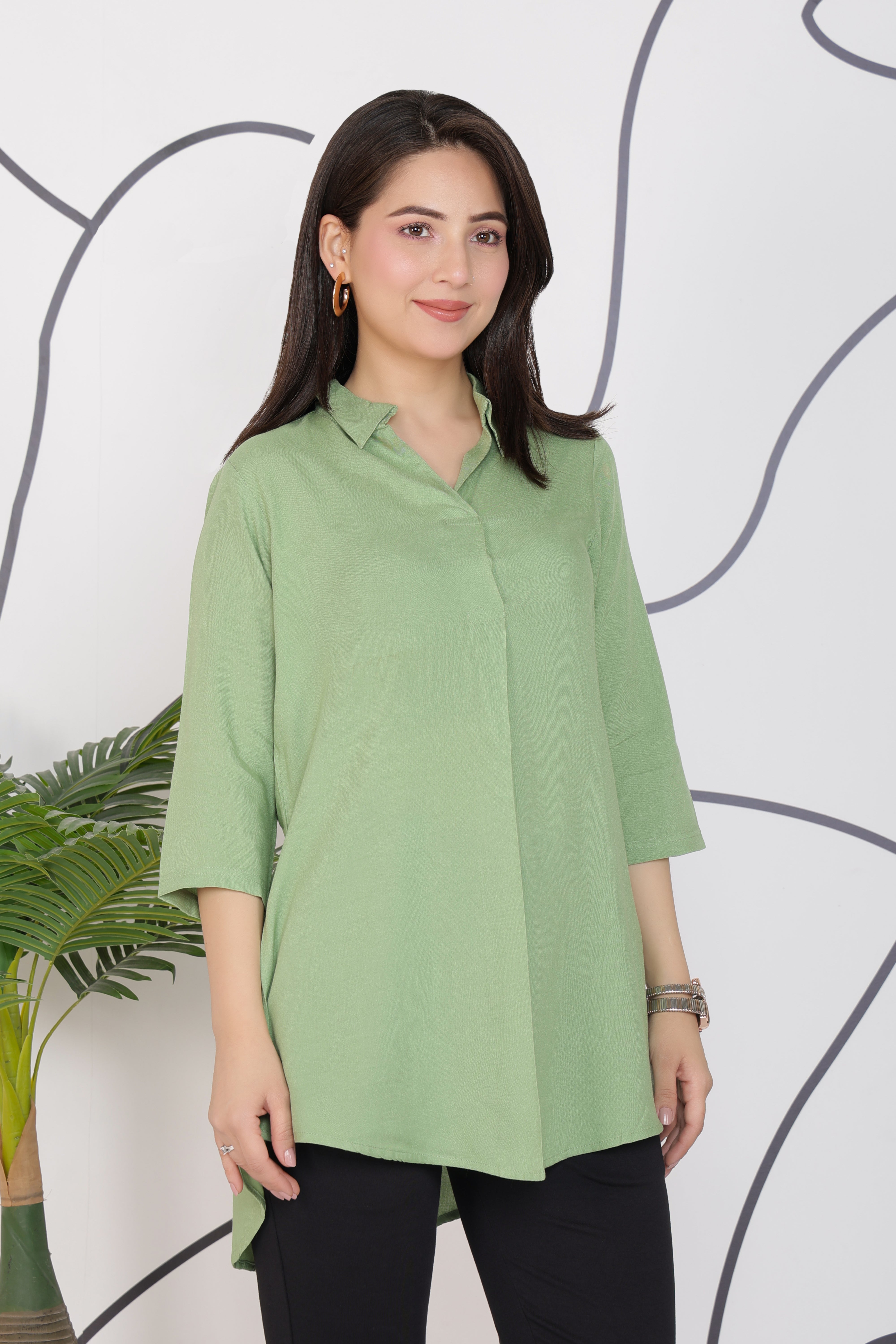 Pista Green rayon flare top [ Premium 100% Rayon, Liva Certified ]