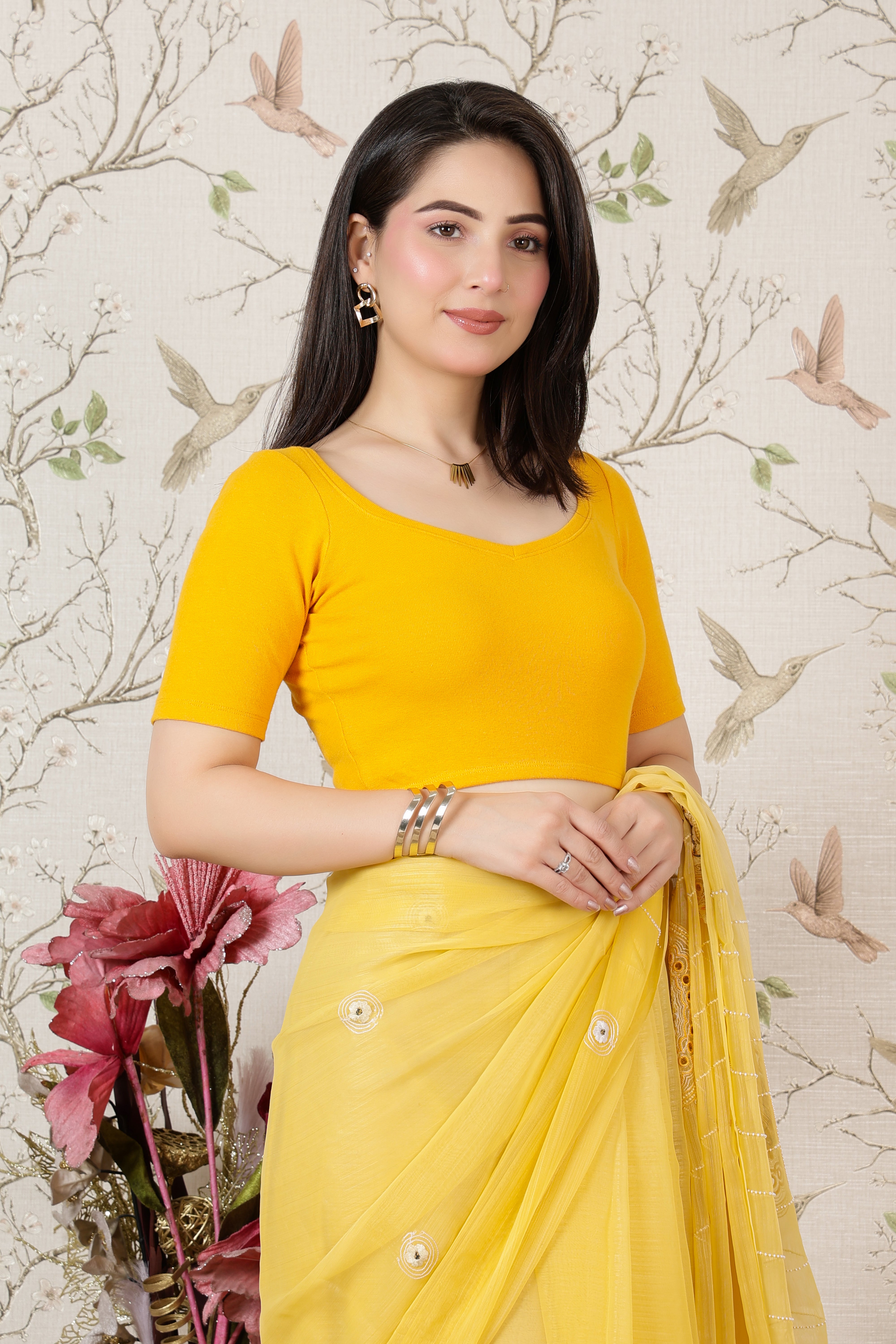 Mustard Rib Sweet Heart Neck Half Sleeve Blouse [ 100% USA HQ Cotton, 280 GSM non transparent fabric ]