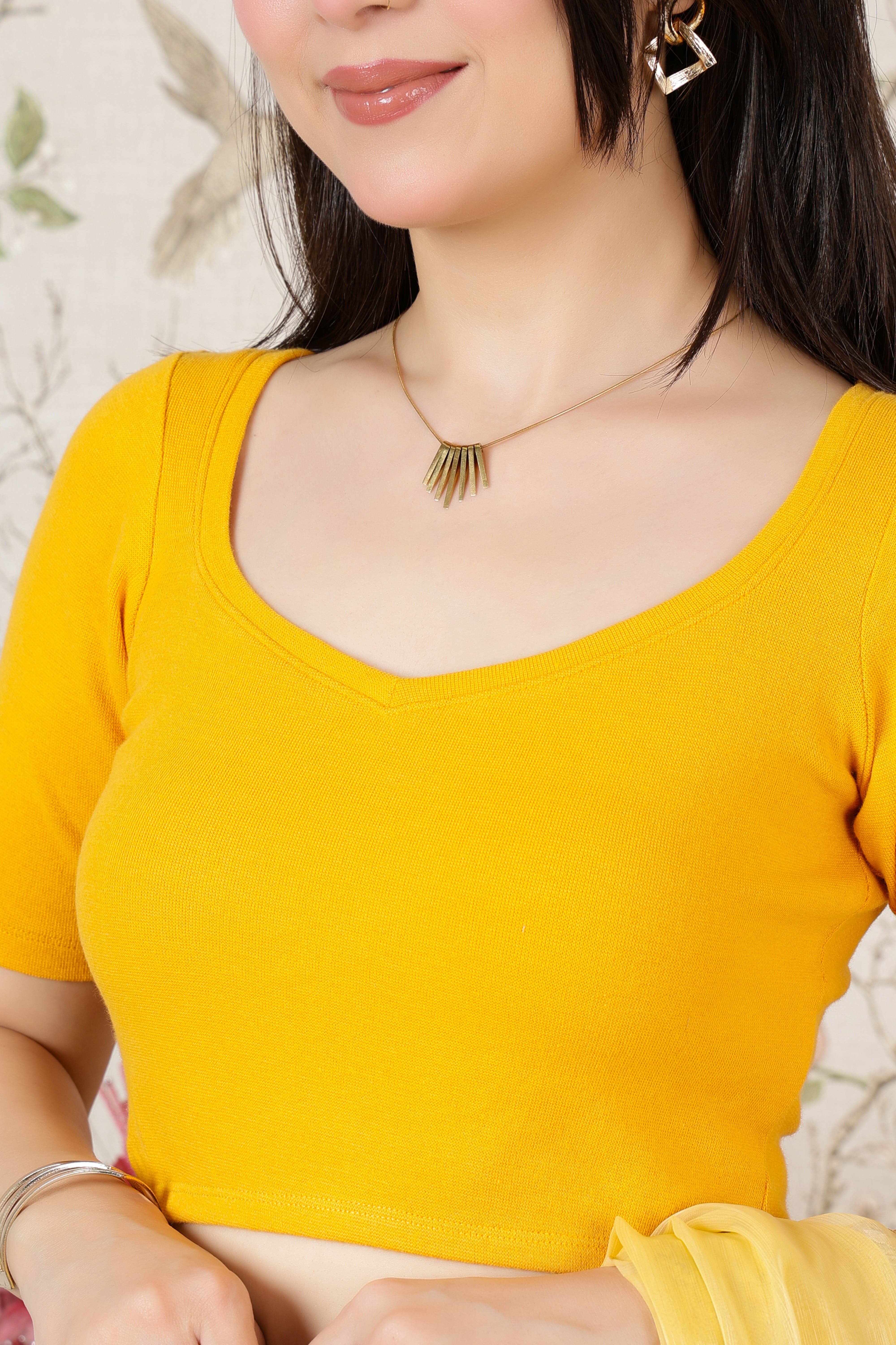 Mustard Rib Sweet Heart Neck Half Sleeve Blouse [ 100% USA HQ Cotton, 280 GSM non transparent fabric ]
