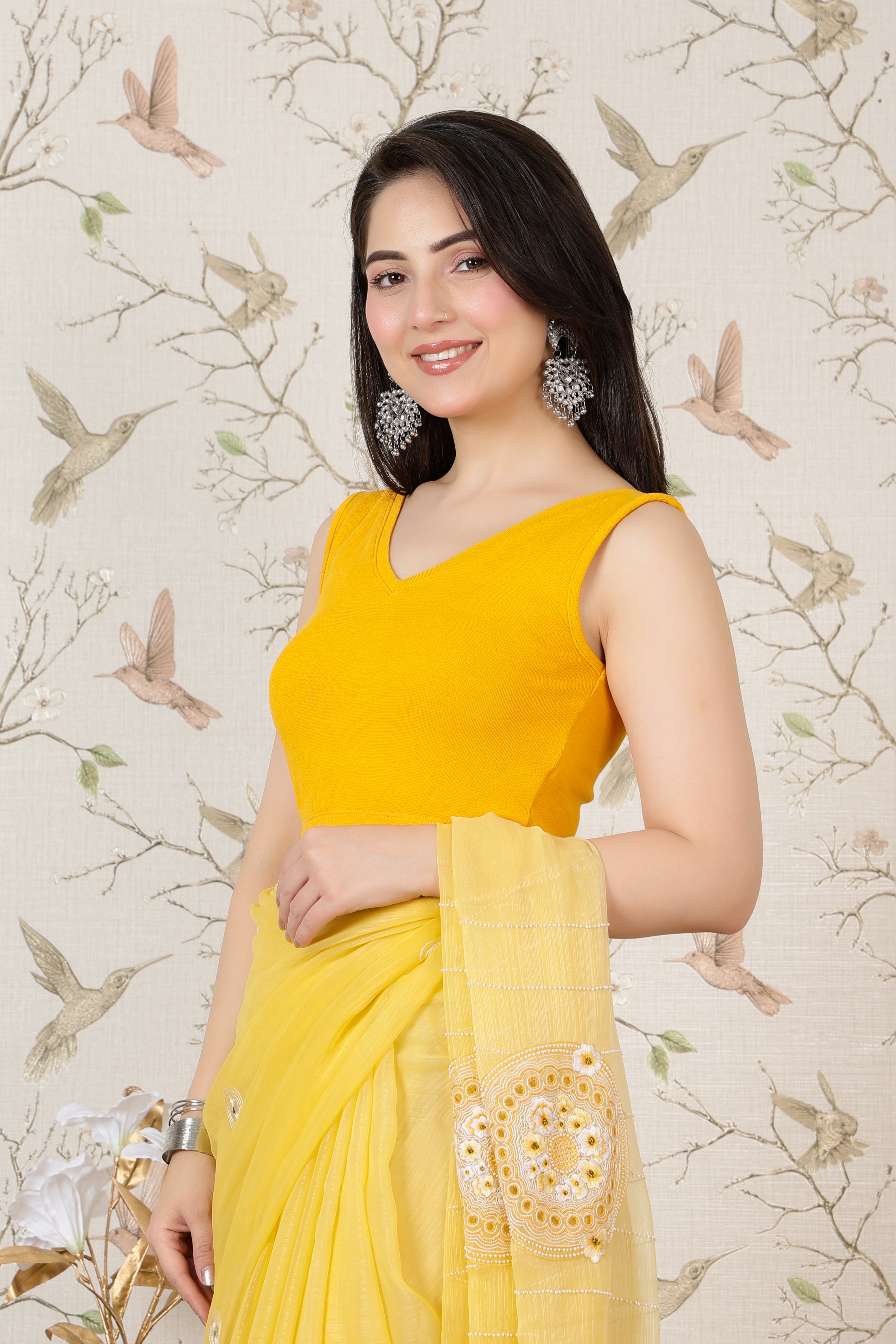 Mustard Rib V Neck Sleeveless Blouse [ 100% USA HQ Cotton, 280 GSM non transparent fabric ]