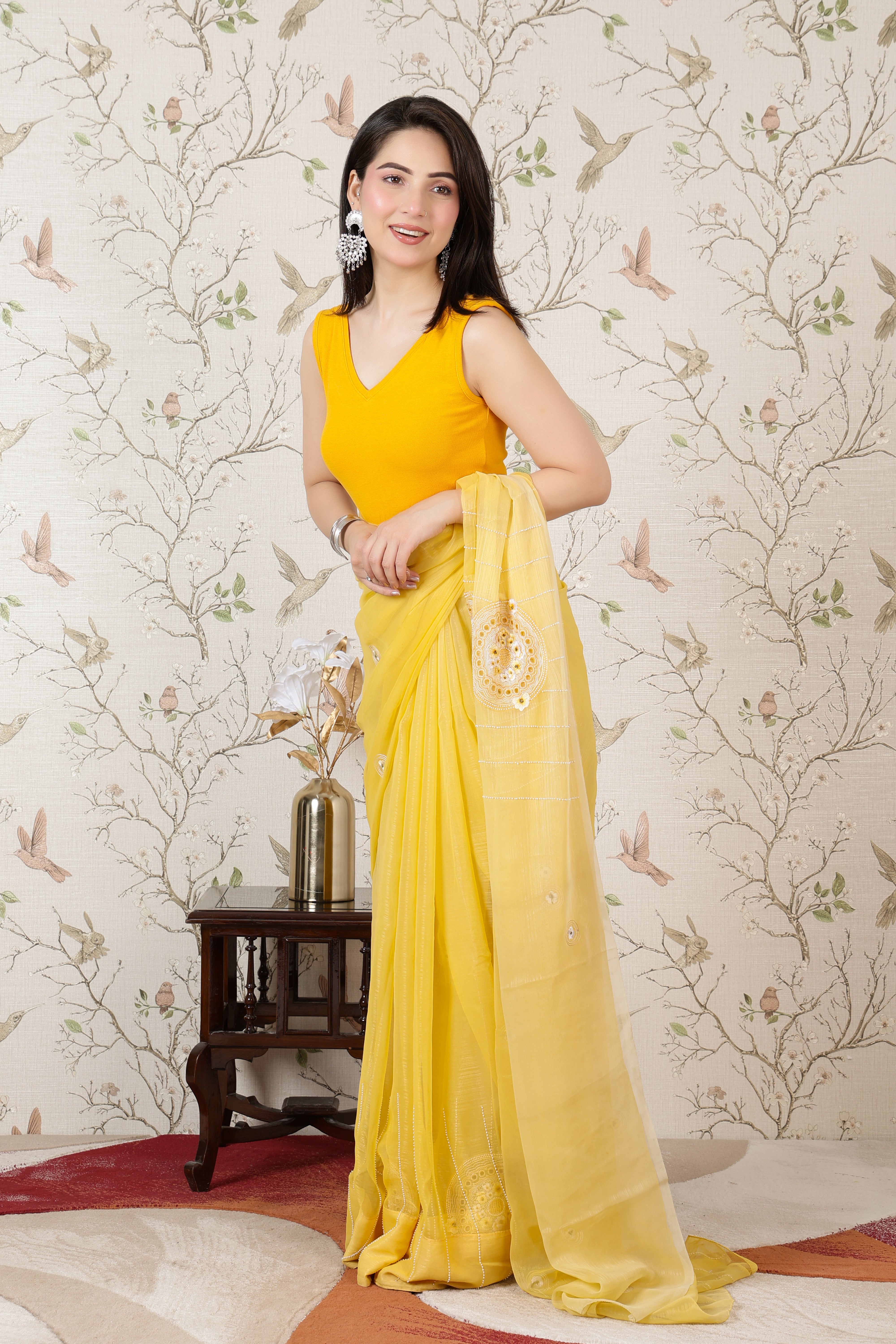 Mustard Rib V Neck Sleeveless Blouse [ 100% USA HQ Cotton, 280 GSM non transparent fabric ]