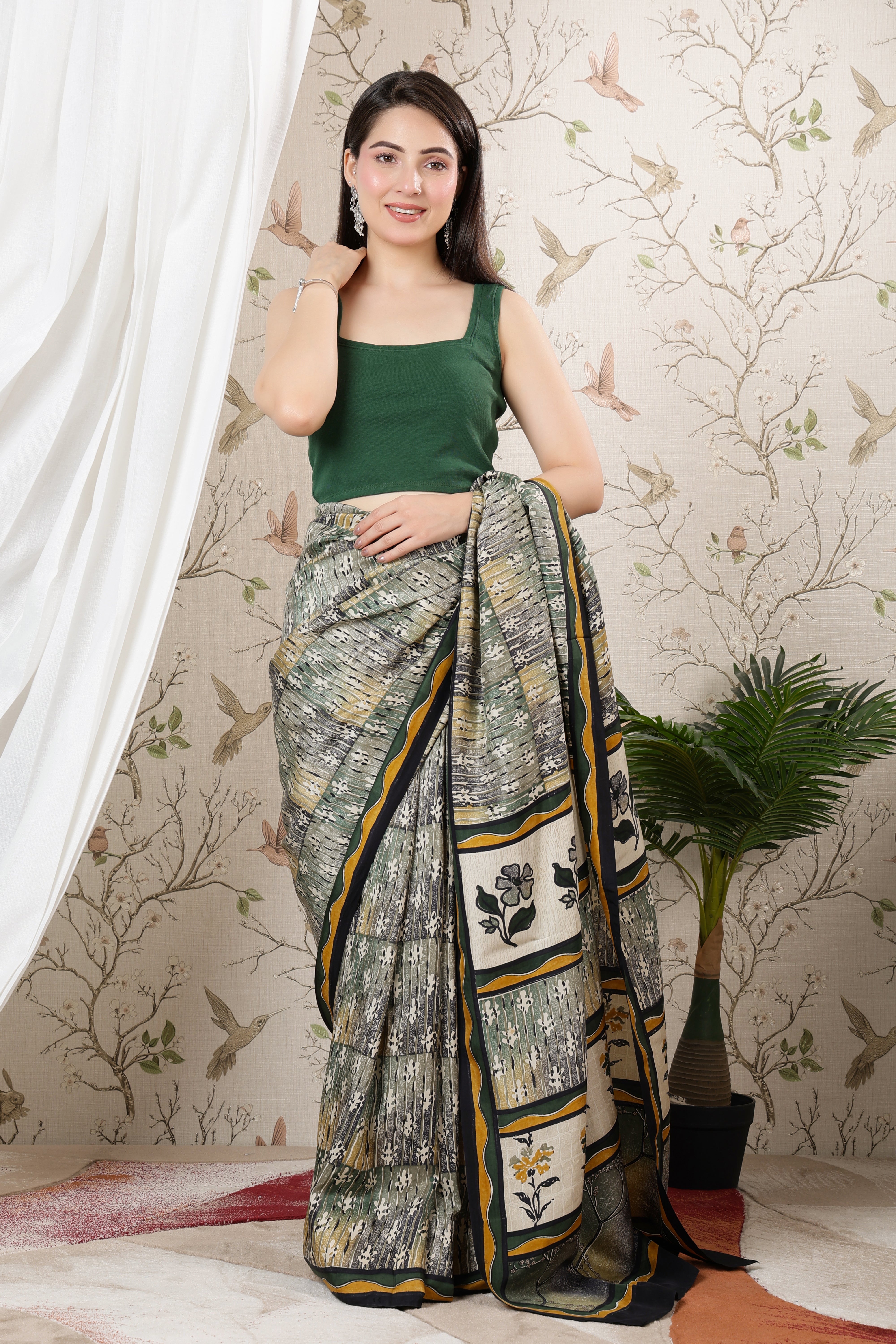 Bottlle Green Rib Square Neck Sleeveless Blouse [ 100% USA HQ Cotton, 280 GSM non transparent fabric ]