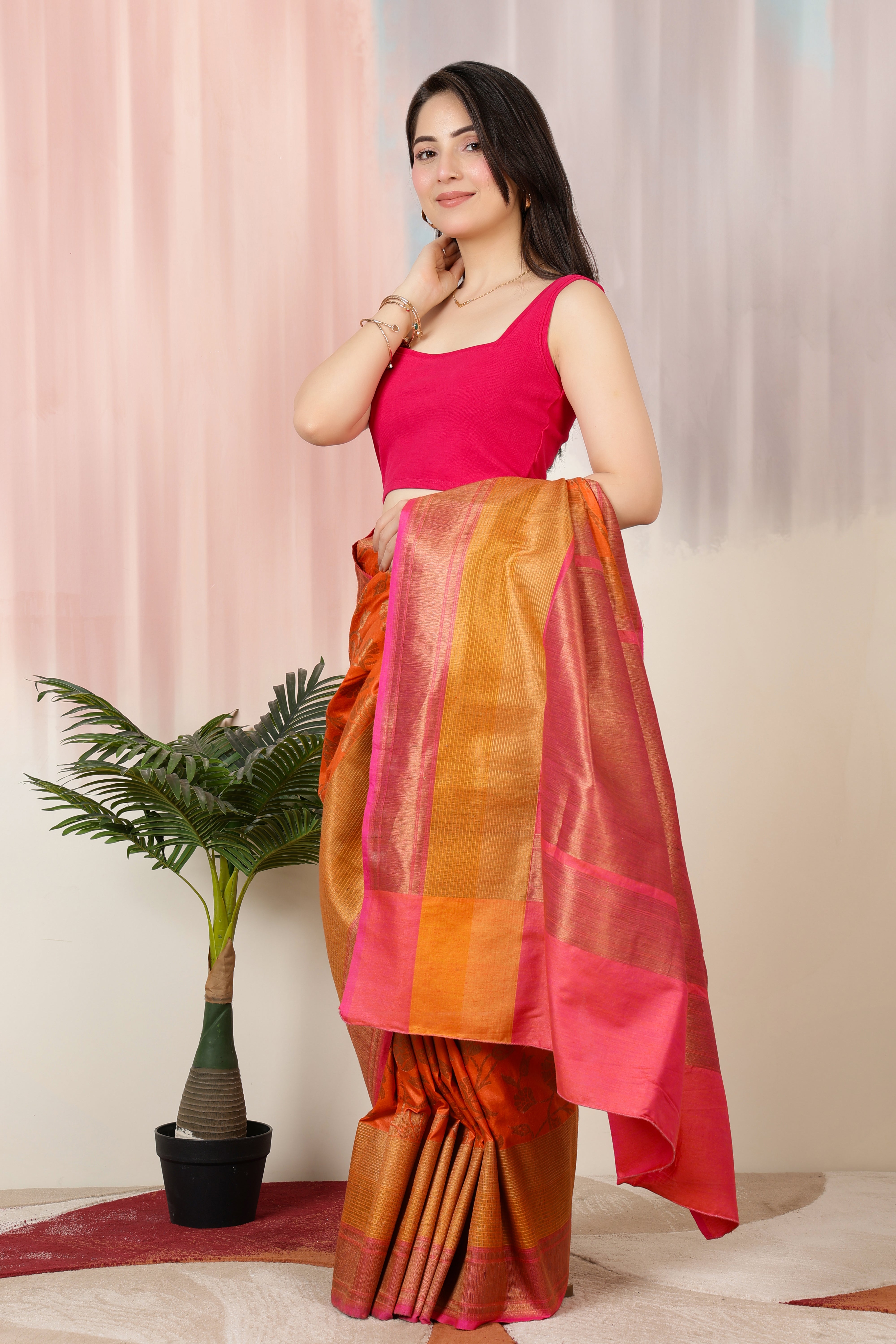Fuchsia Rib Square Neck Sleeveless Blouse [ 100% USA HQ Cotton, 280 GSM non transparent fabric ]