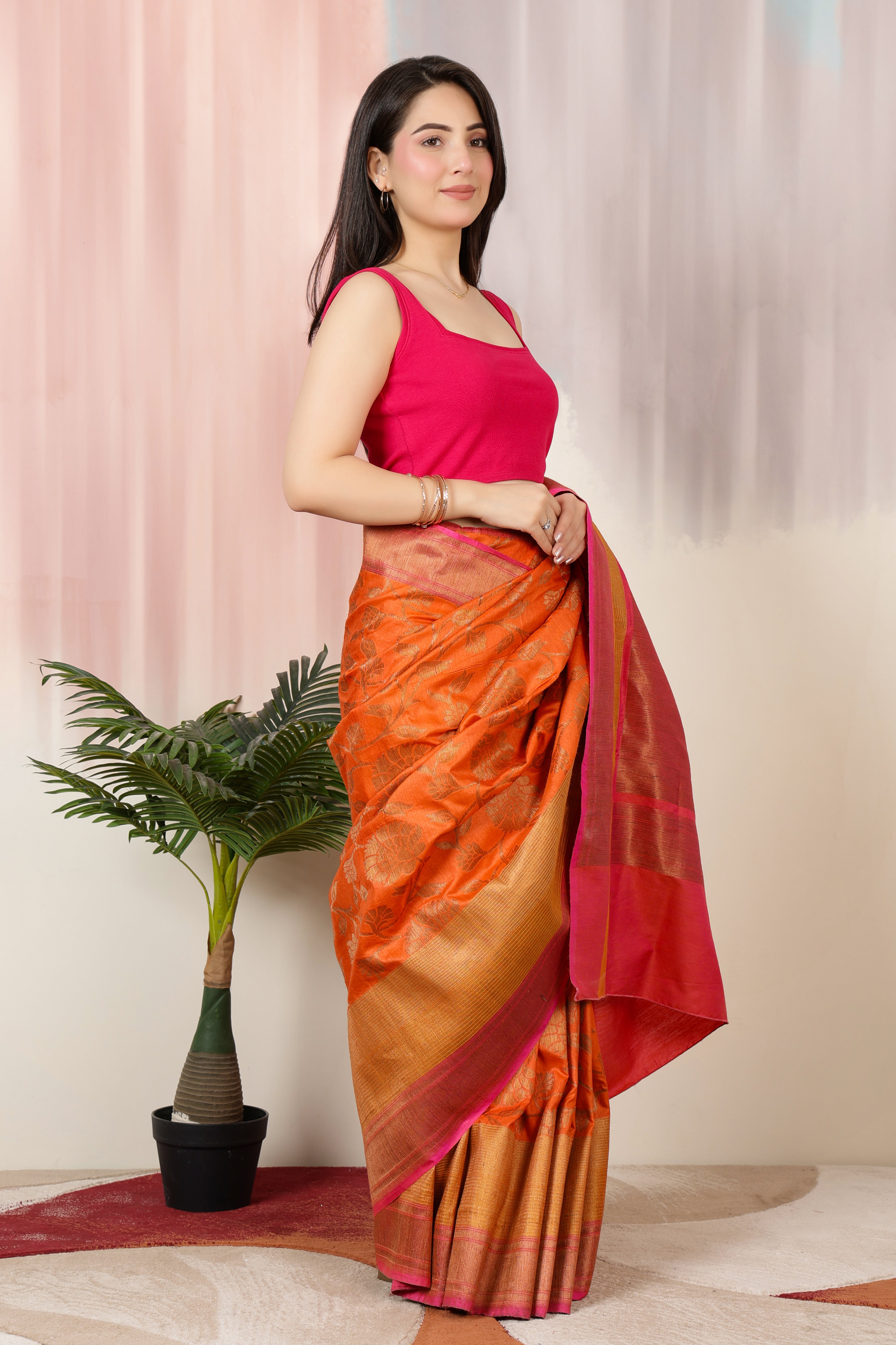 Fuchsia Rib Square Neck Sleeveless Blouse [ 100% USA HQ Cotton, 280 GSM non transparent fabric ]
