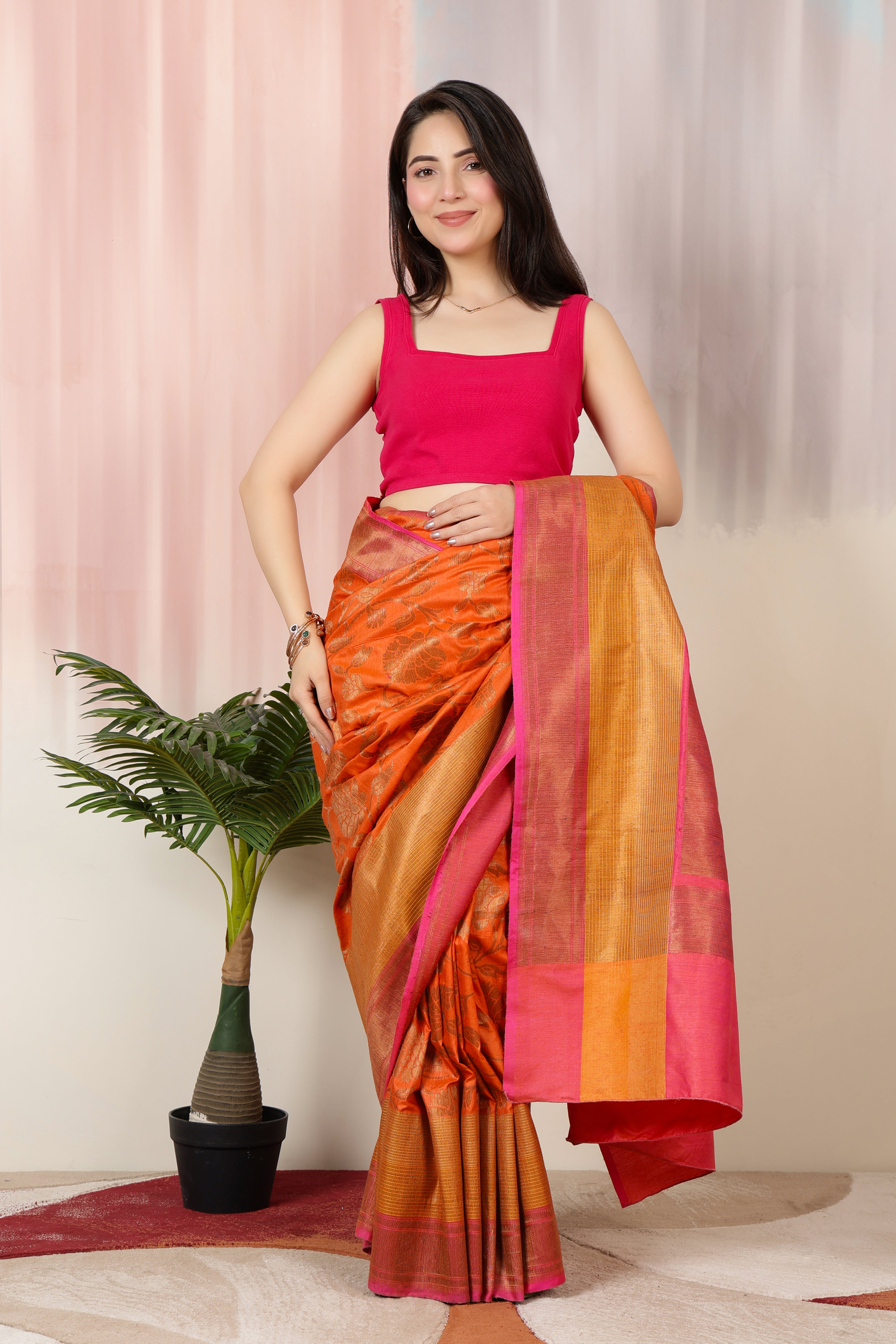 Fuchsia Rib Square Neck Sleeveless Blouse [ 100% USA HQ Cotton, 280 GSM non transparent fabric ]