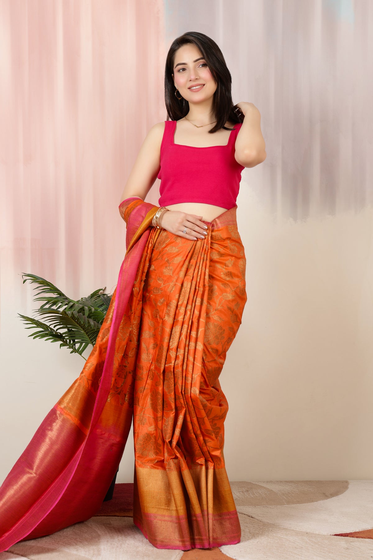 Fuchsia Rib Square Neck Sleeveless Blouse [ 100% USA HQ Cotton, 280 GSM non transparent fabric ]