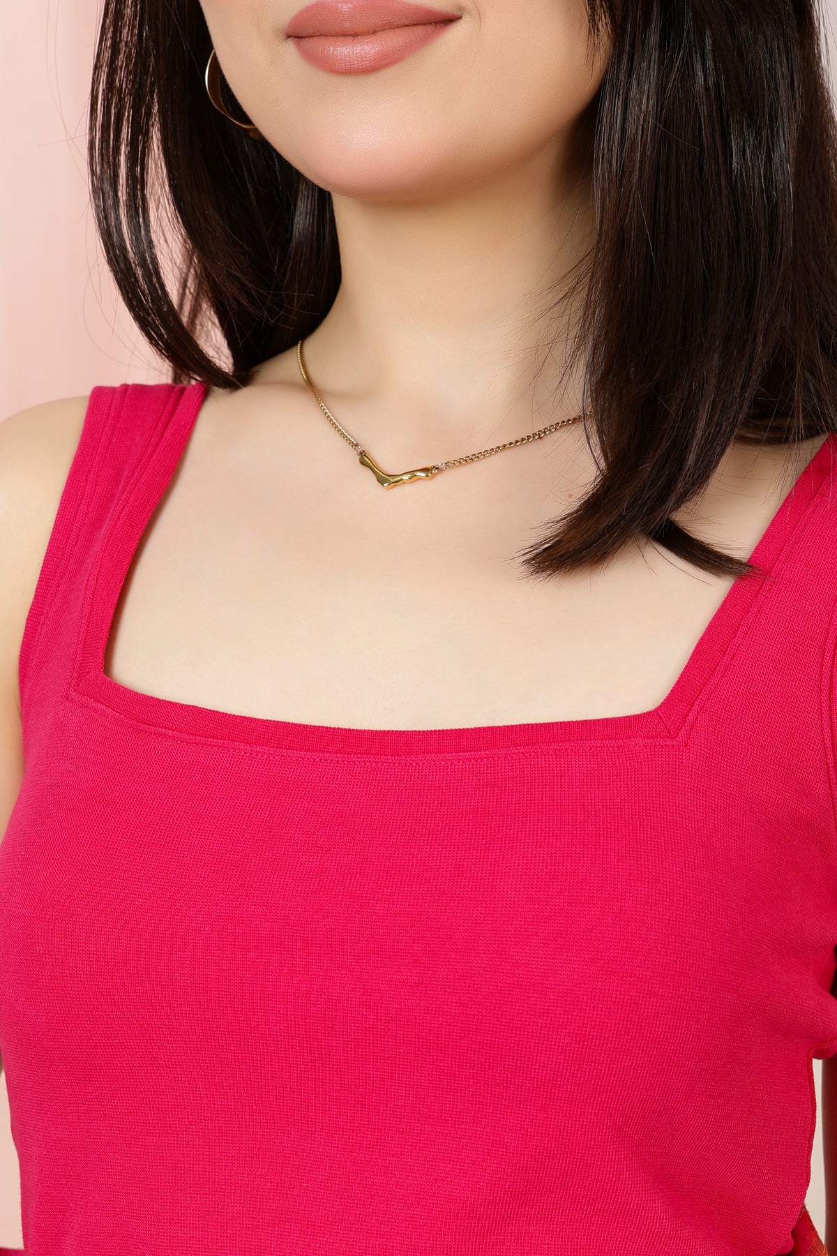 Fuchsia Rib Square Neck Sleeveless Blouse [ 100% USA HQ Cotton, 280 GSM non transparent fabric ]