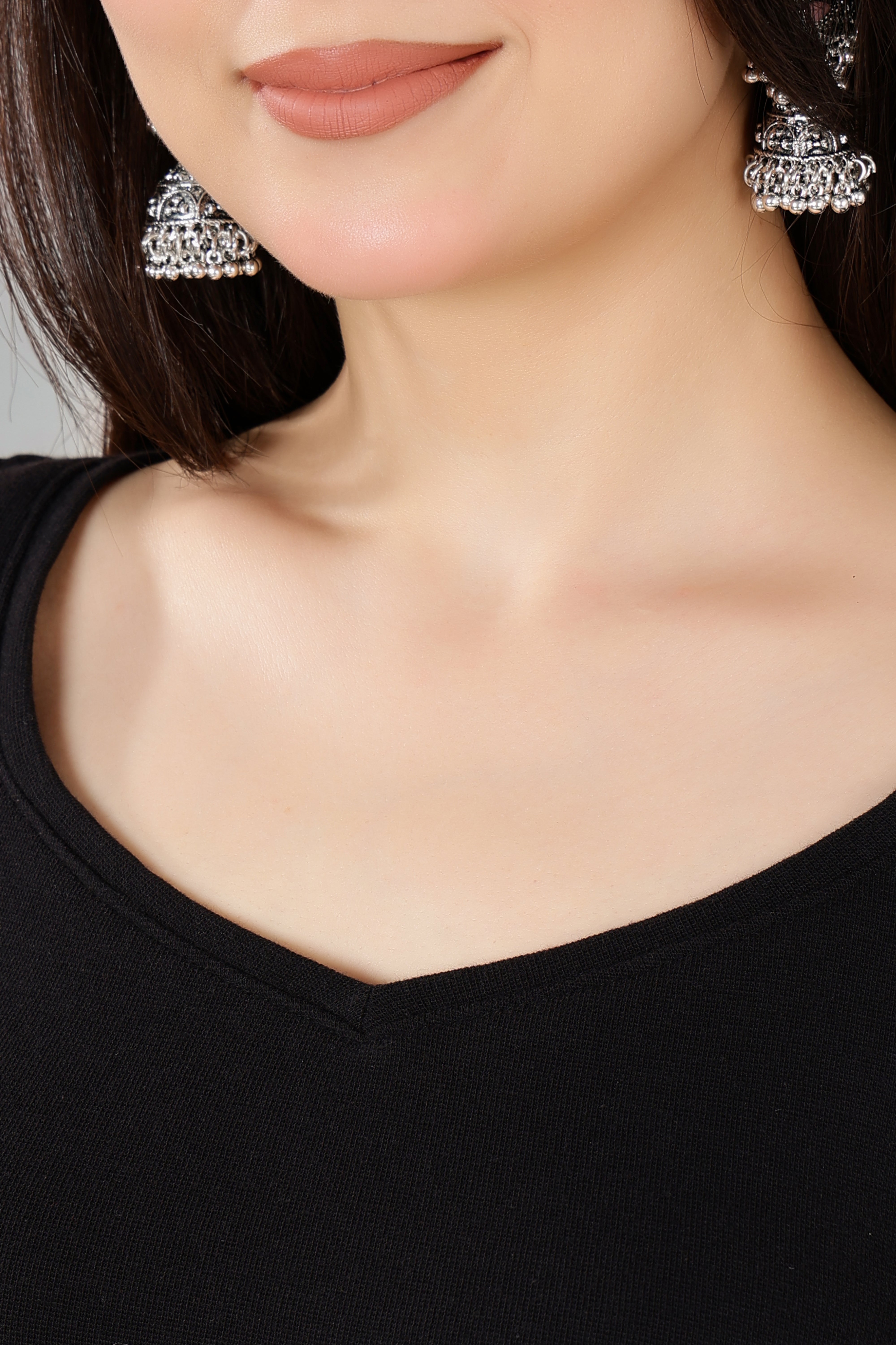 Black Rib Sweet Heart Neck Half Sleeve Blouse [ 100% USA HQ Cotton, 280 GSM non transparent fabric ]