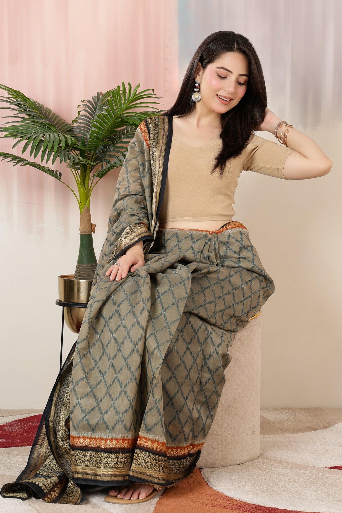 Beige Rib Blouse [ 100% USA HQ Cotton, 280 GSM non transparent fabric ]