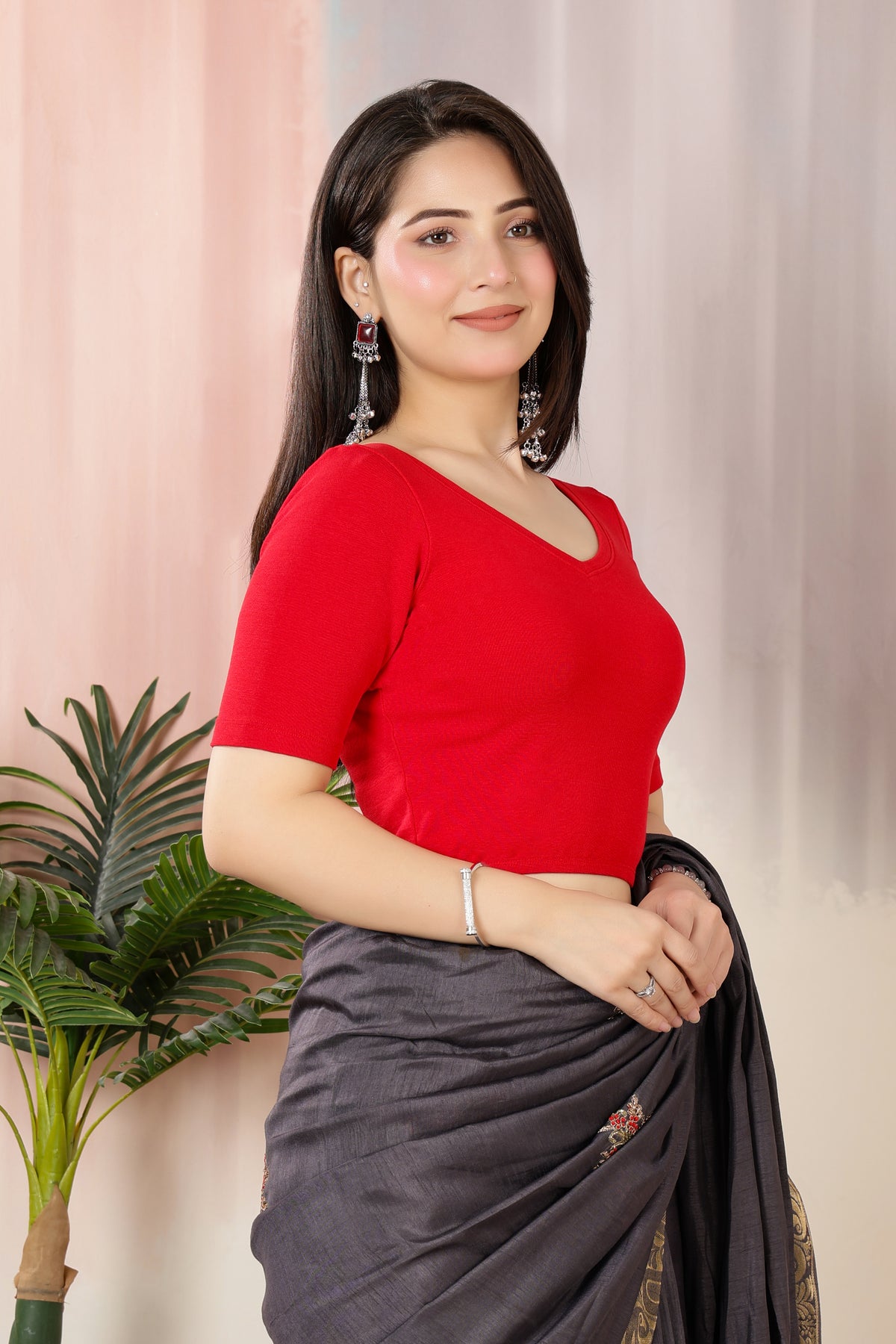 Red Rib Blouse [ 100% USA HQ Cotton, 280 GSM non transparent fabric ]