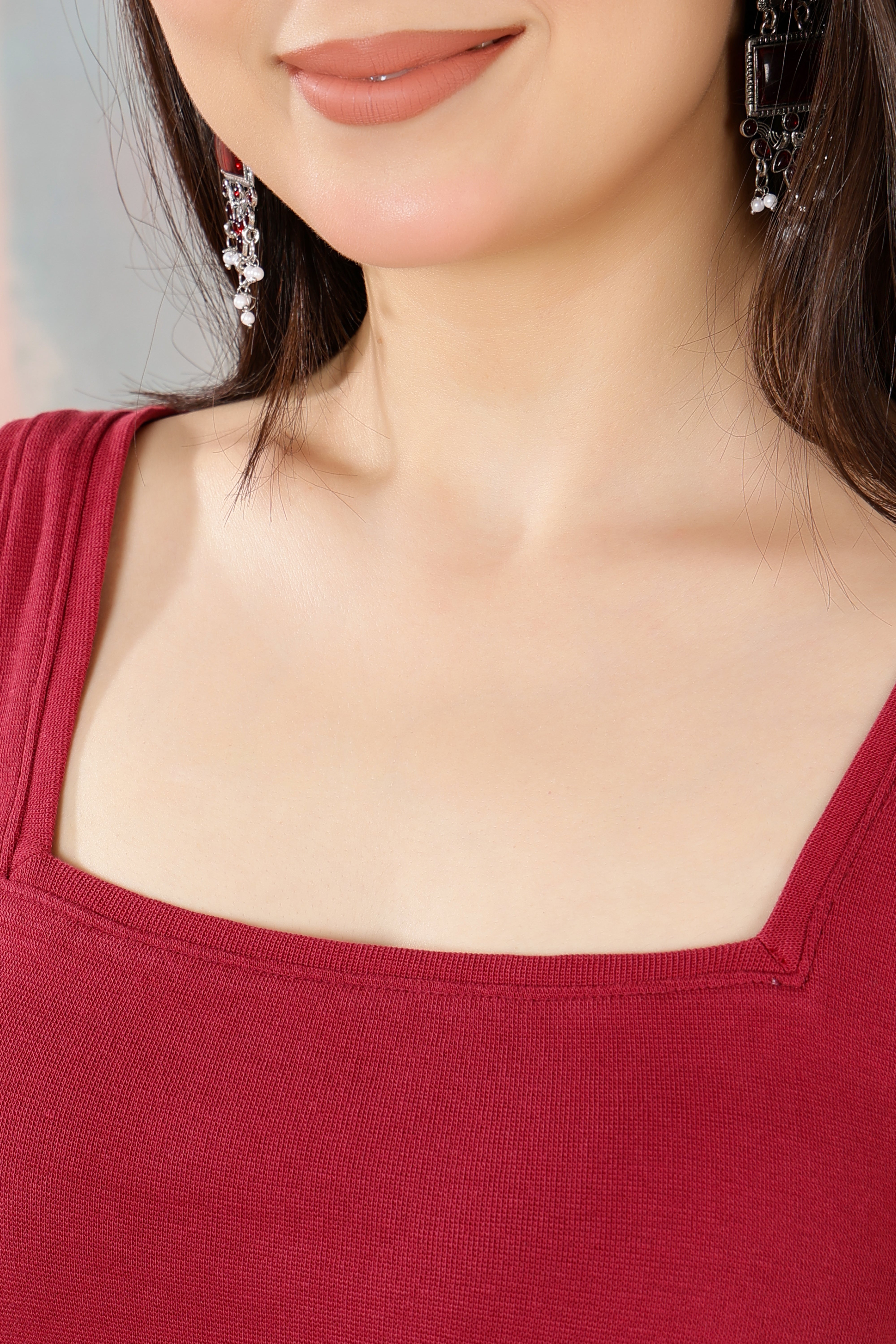 Dark rose Rib Square Neck Sleeveless Blouse [ 100% USA HQ Cotton, 280 GSM non transparent fabric ]