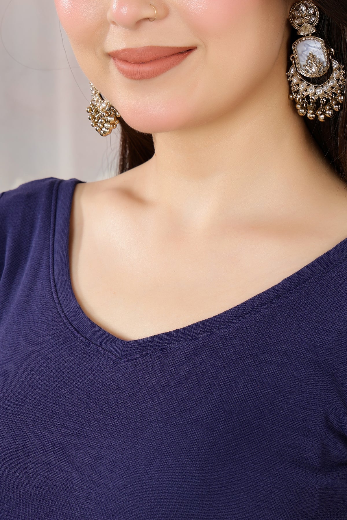 Navy Rib Blouse [ 100% USA HQ Cotton, 280 GSM non transparent fabric ]