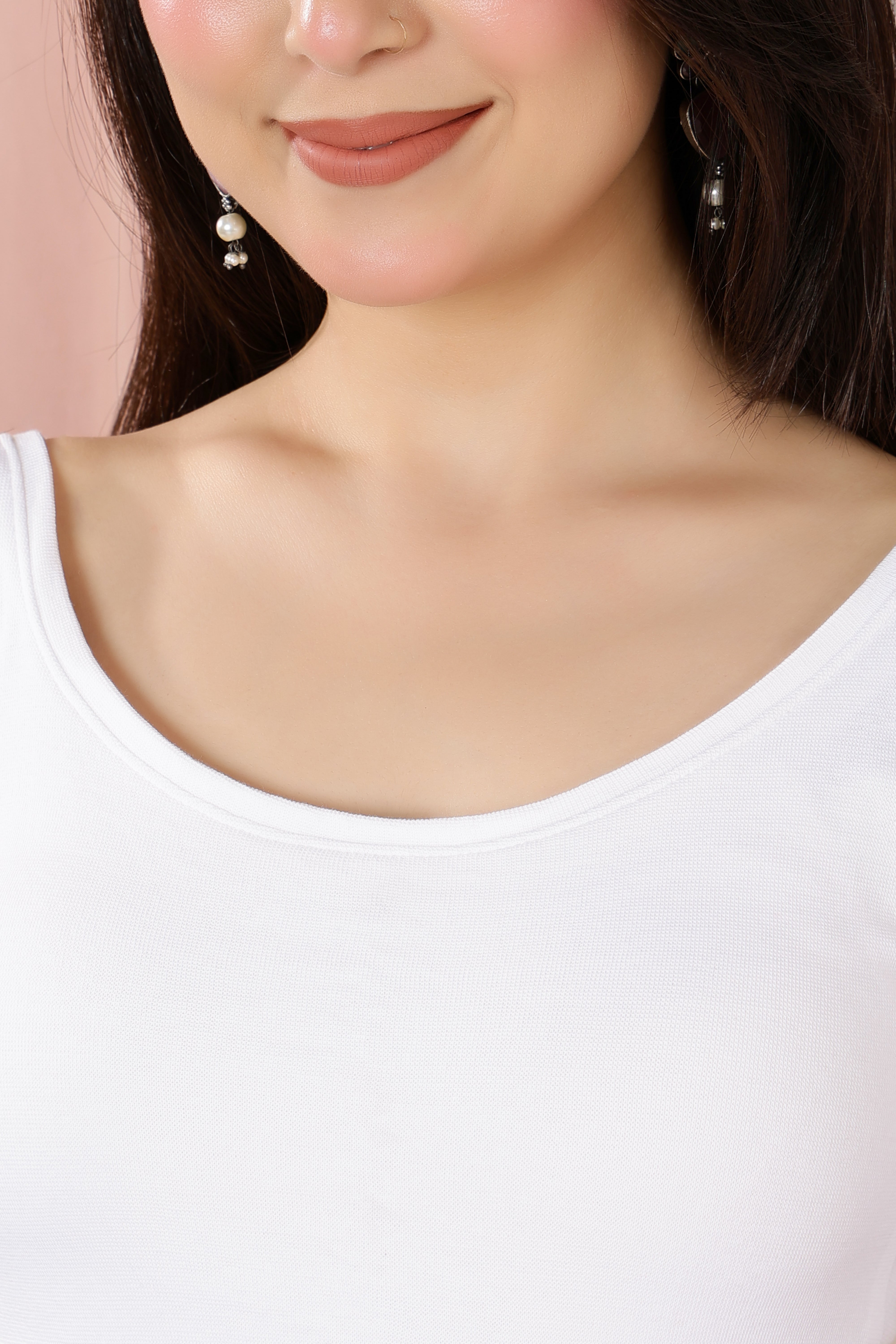 White Rib Roundneck Half Sleeve Blouse [ 100% USA HQ Cotton, 280 GSM non transparent fabric ]