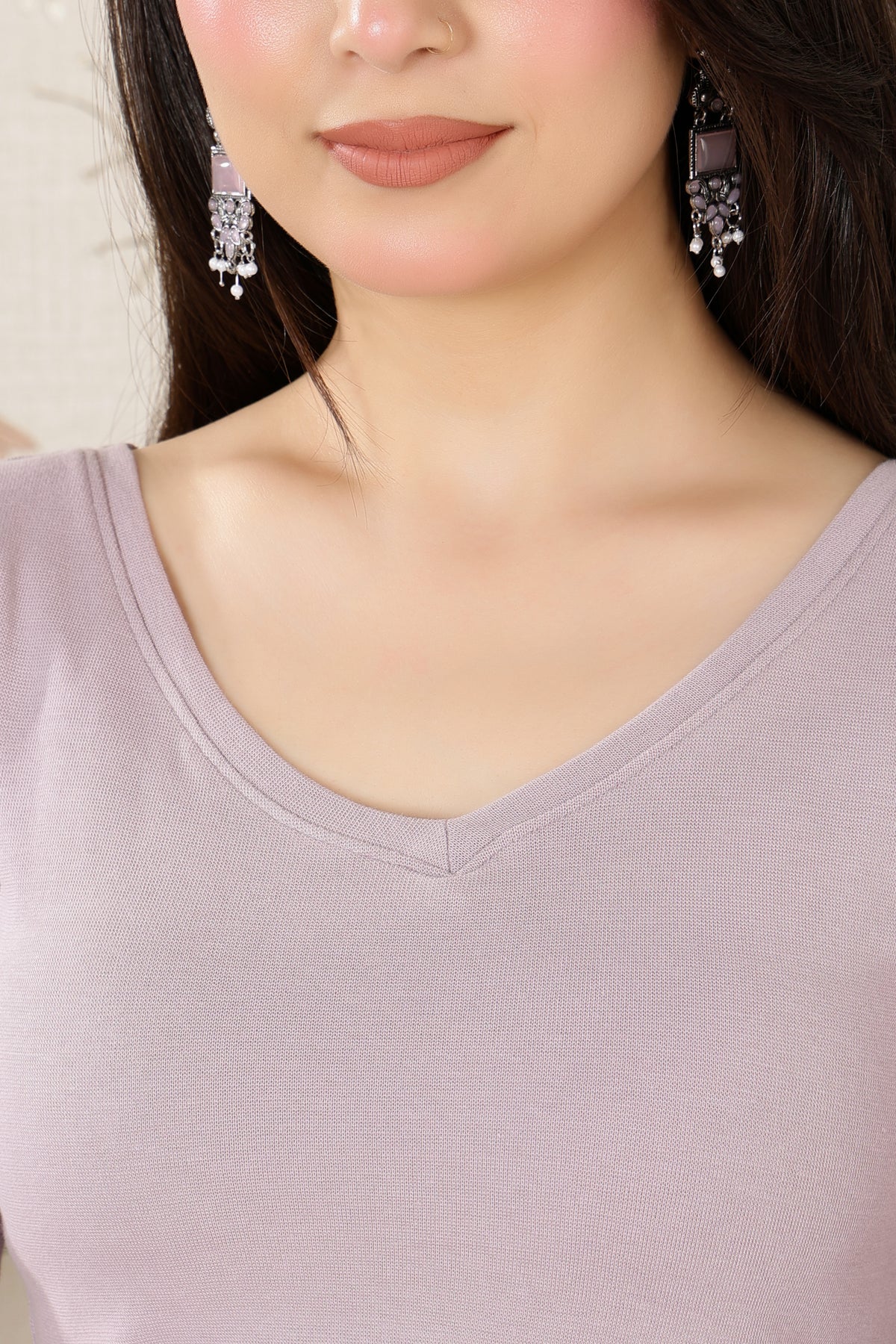Lilac Rib Blouse [ 100% USA HQ Cotton, 280 GSM non transparent fabric ]