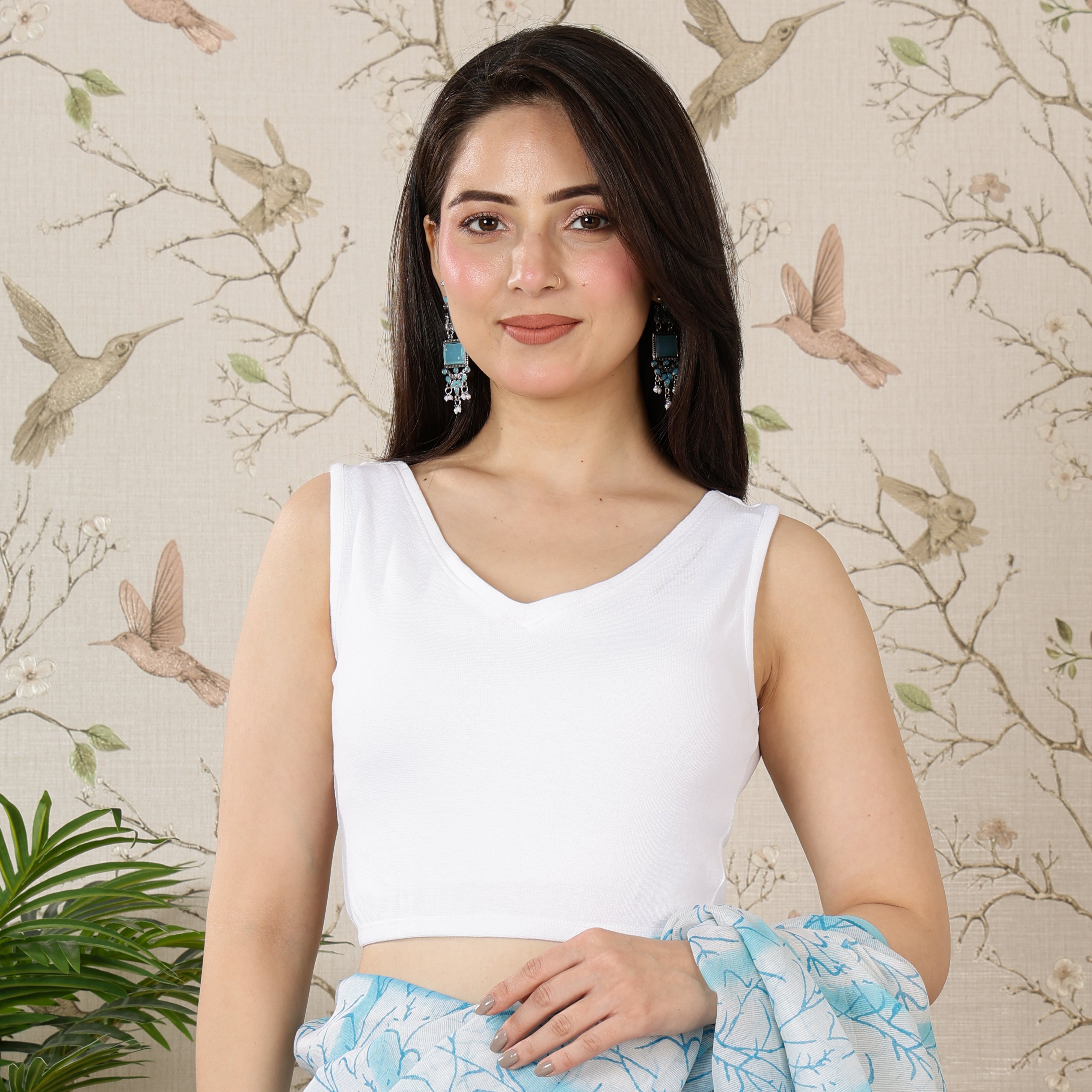 White Rib V Neck Sleeveless Blouse [ 100% USA HQ Cotton, 280 GSM non transparent fabric ]