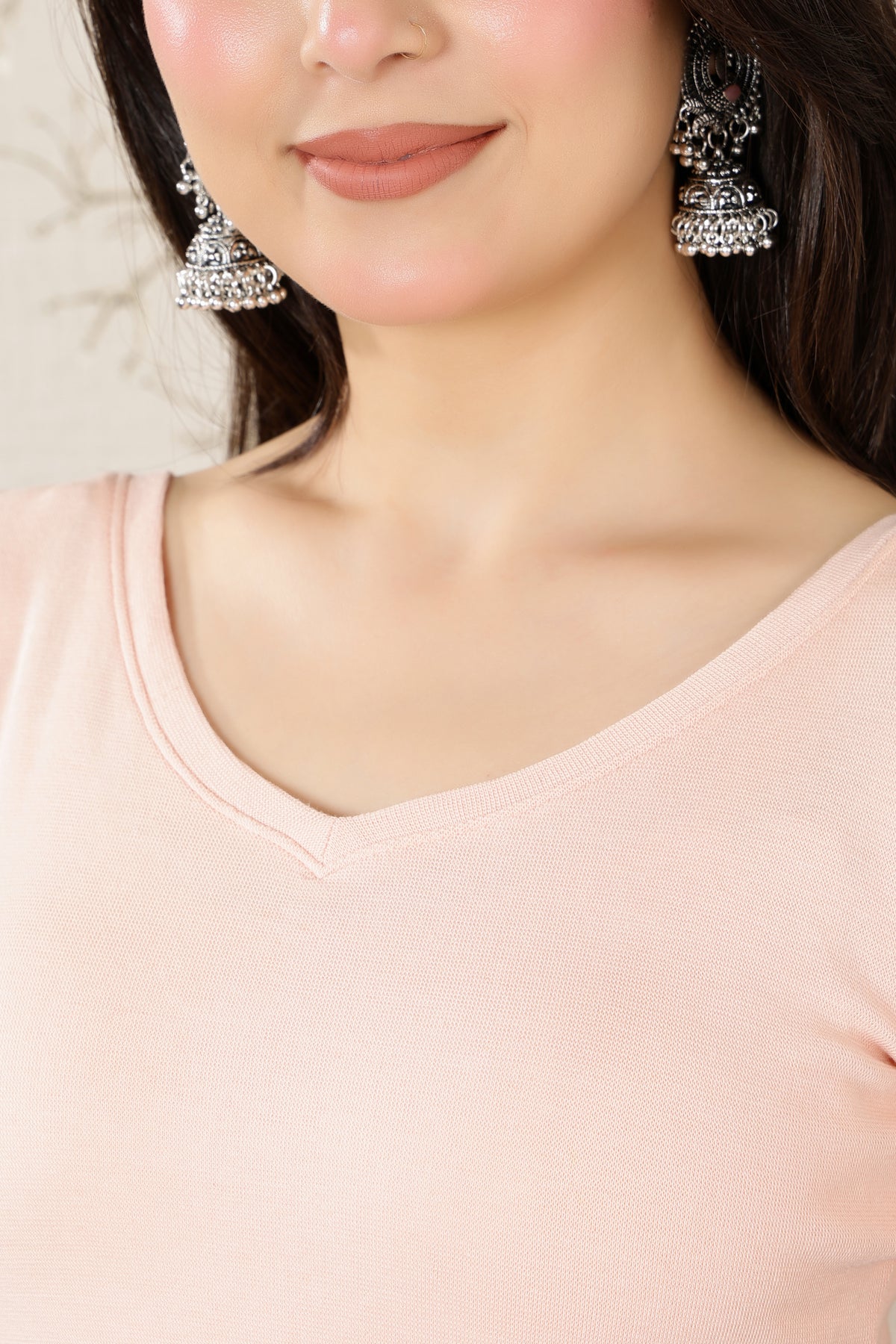 Salmon Pink Rib Blouse [ 100% USA HQ Cotton, 280 GSM non transparent fabric ]