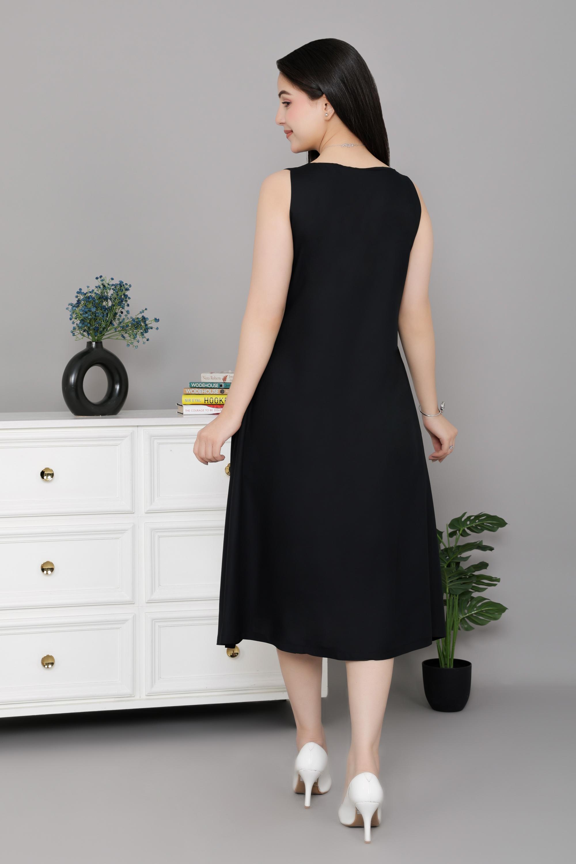 Black rayon line dress with pocket [ Premium 100% Rayon, Liva Certified ]