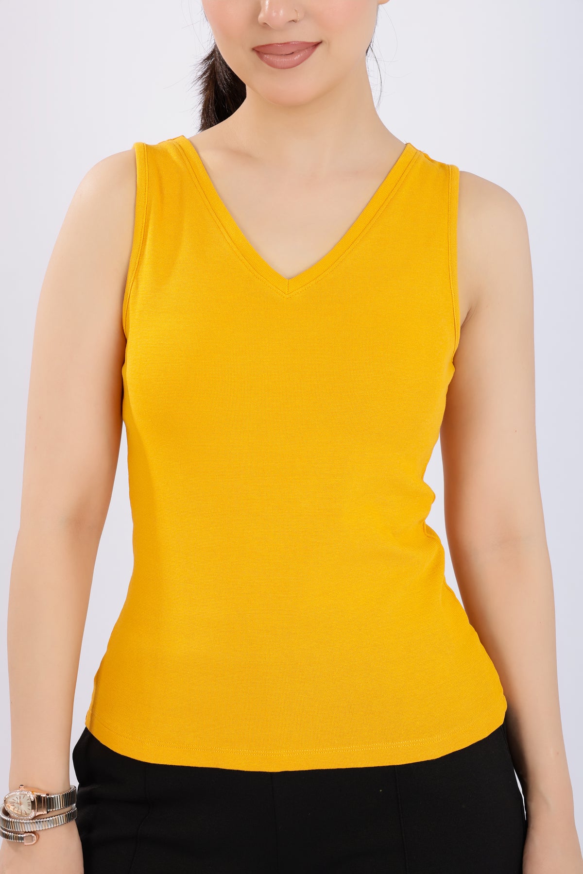 Mustard rib v-neck vest  [ 280 GSM non transparent fabric ]