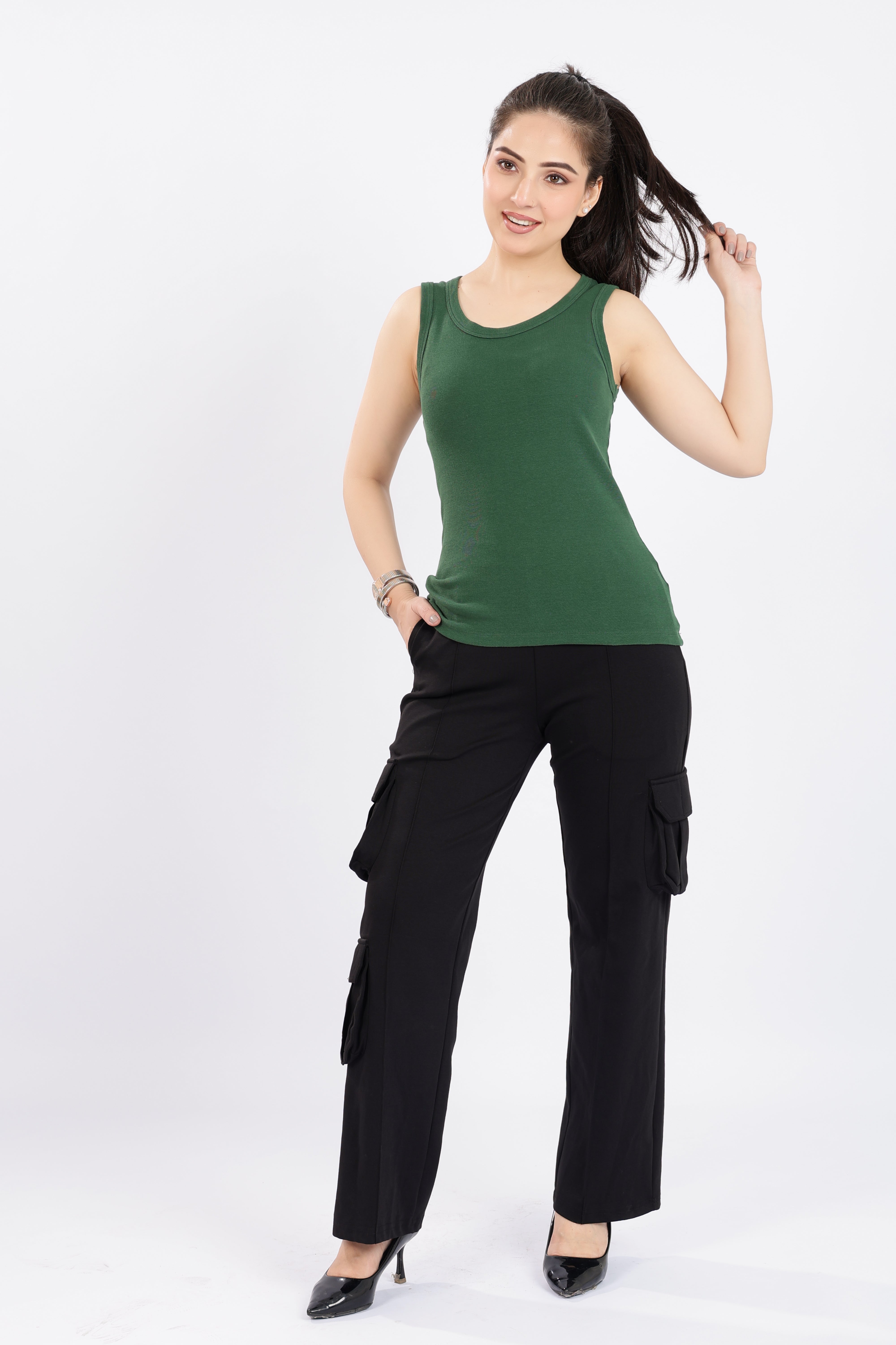Bottle Green Rib Top [ 280 GSM non transparent fabric ]