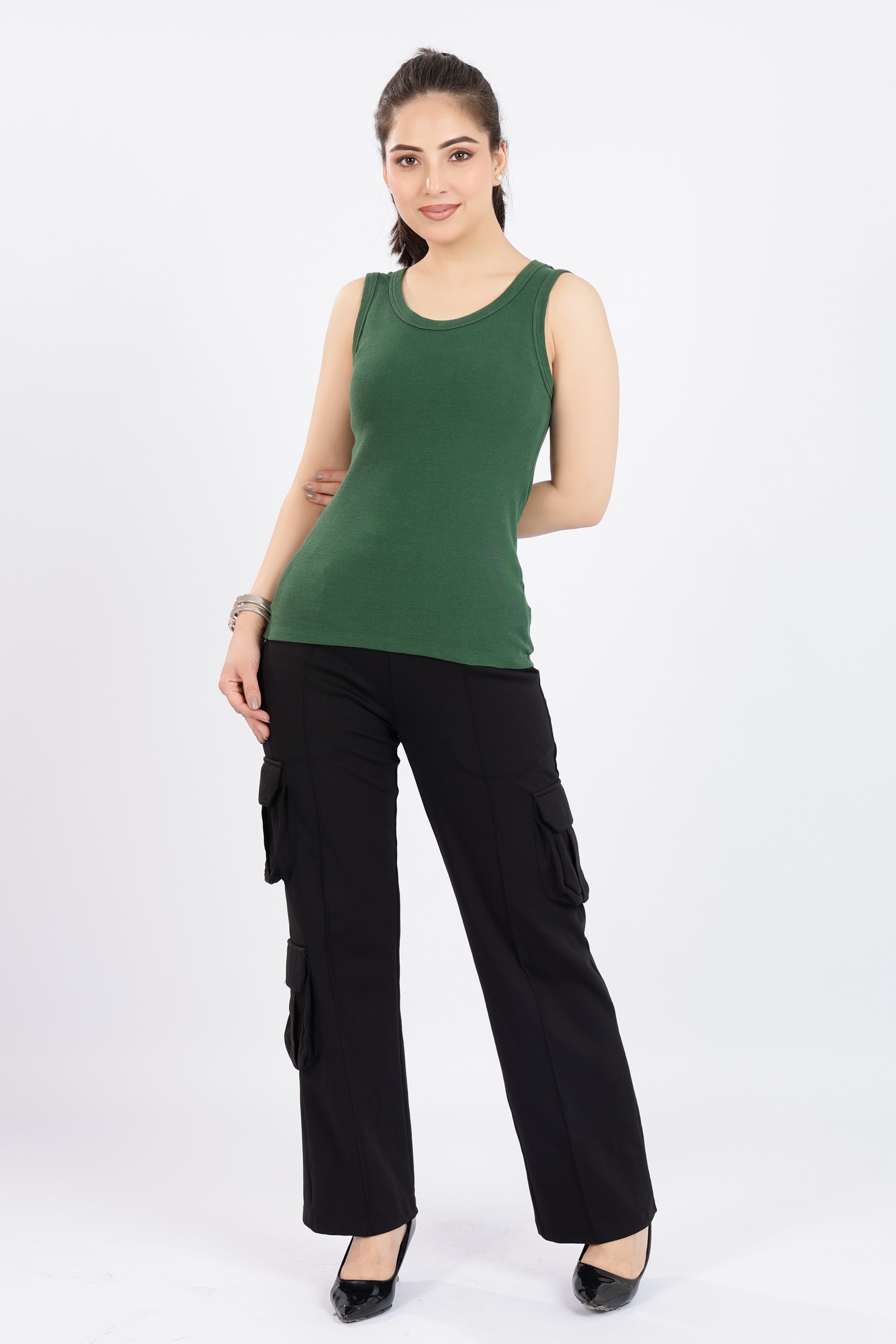 Bottle Green Rib Top [ 280 GSM non transparent fabric ]