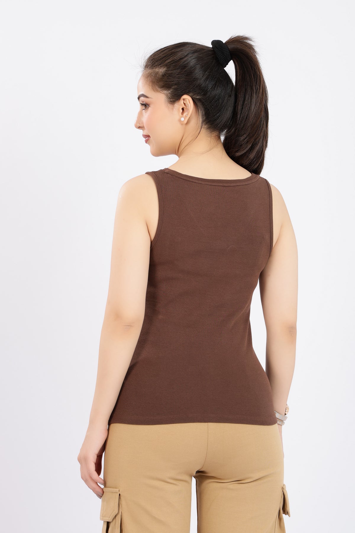Coffee rib v-neck vest  [ 280 GSM non transparent fabric ]