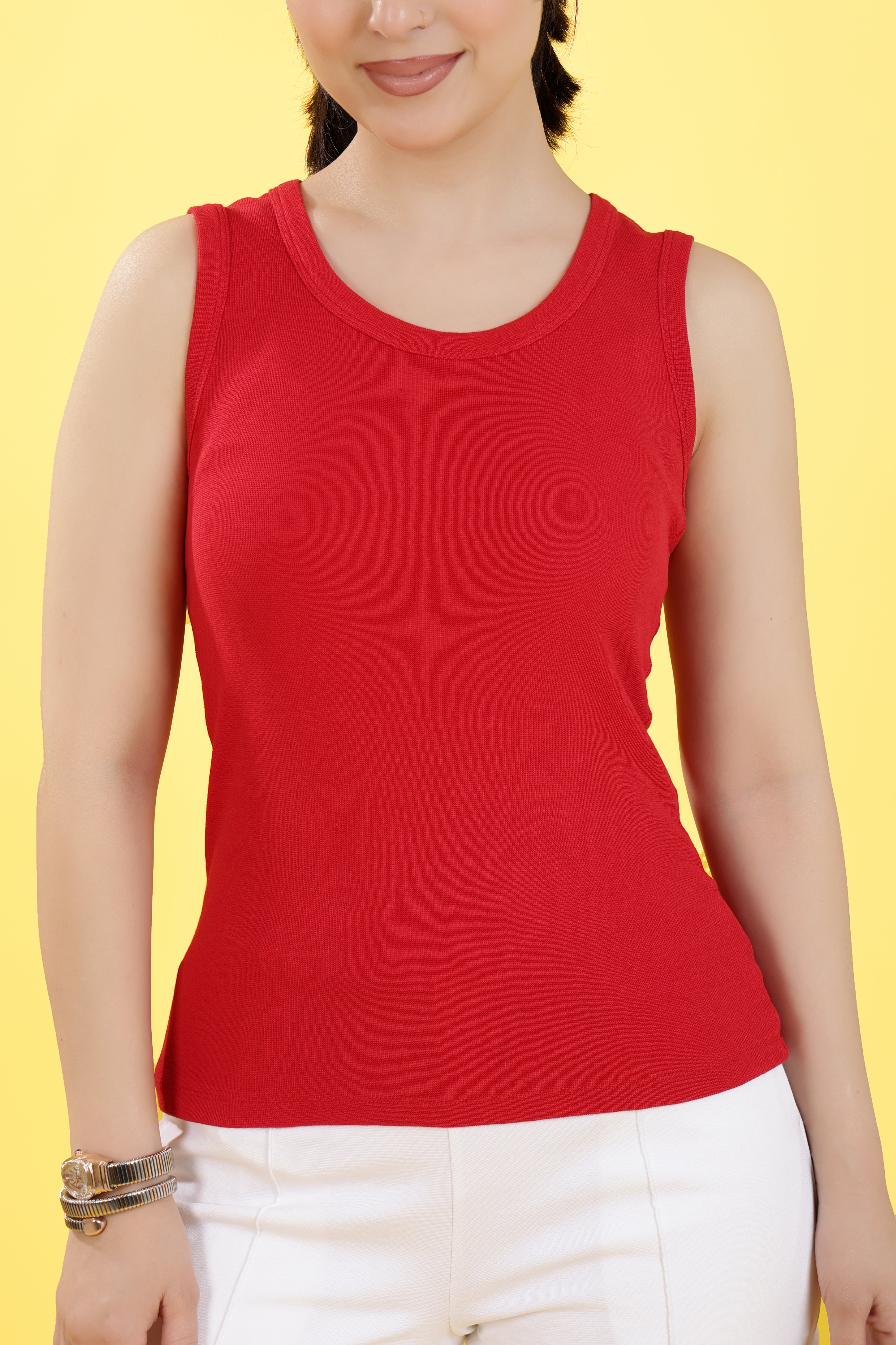 Red Rib Top [ 280 GSM non transparent fabric ]