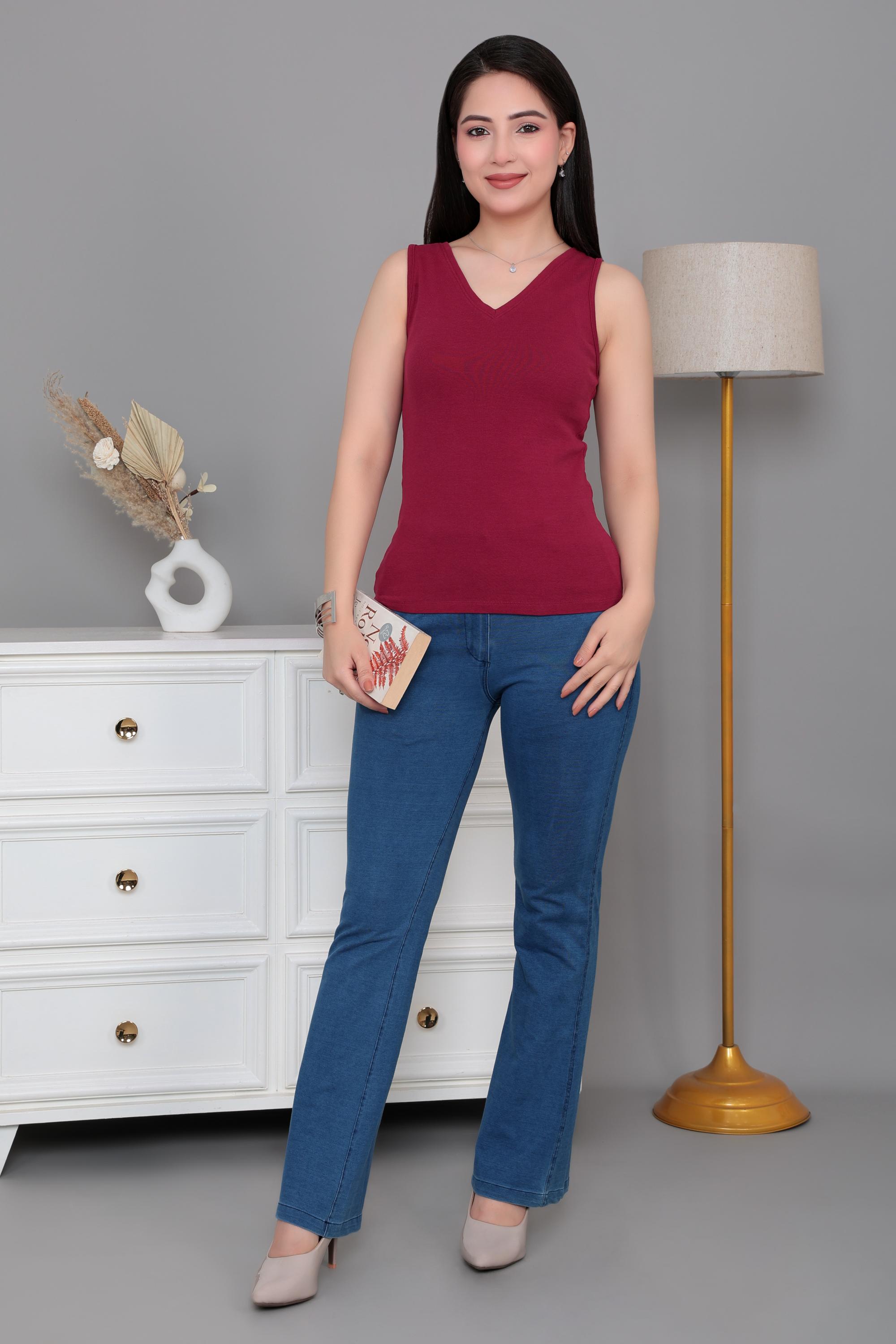 Dark rose rib v-neck vest  [ 280 GSM non transparent fabric ]