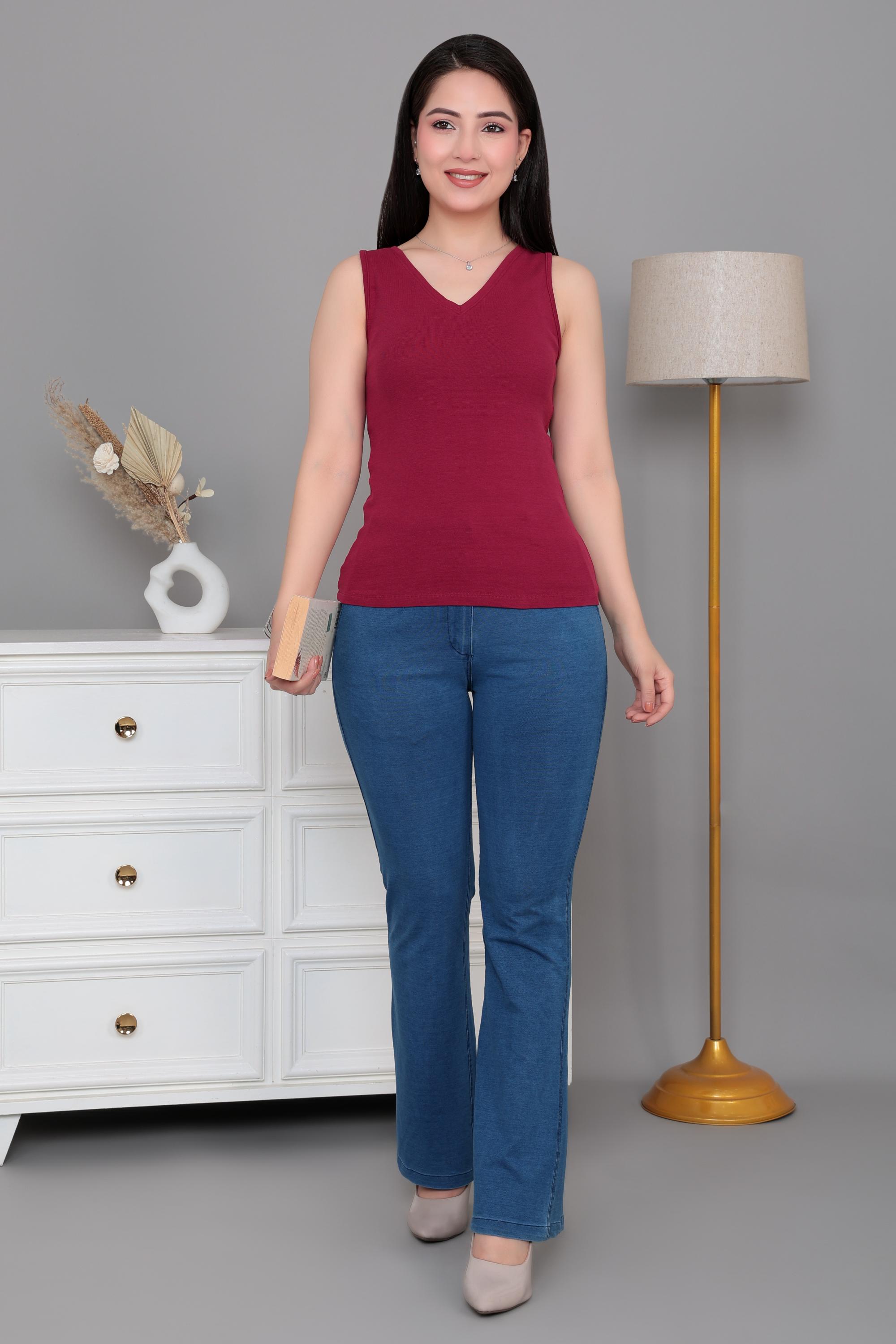 Dark rose rib v-neck vest  [ 280 GSM non transparent fabric ]