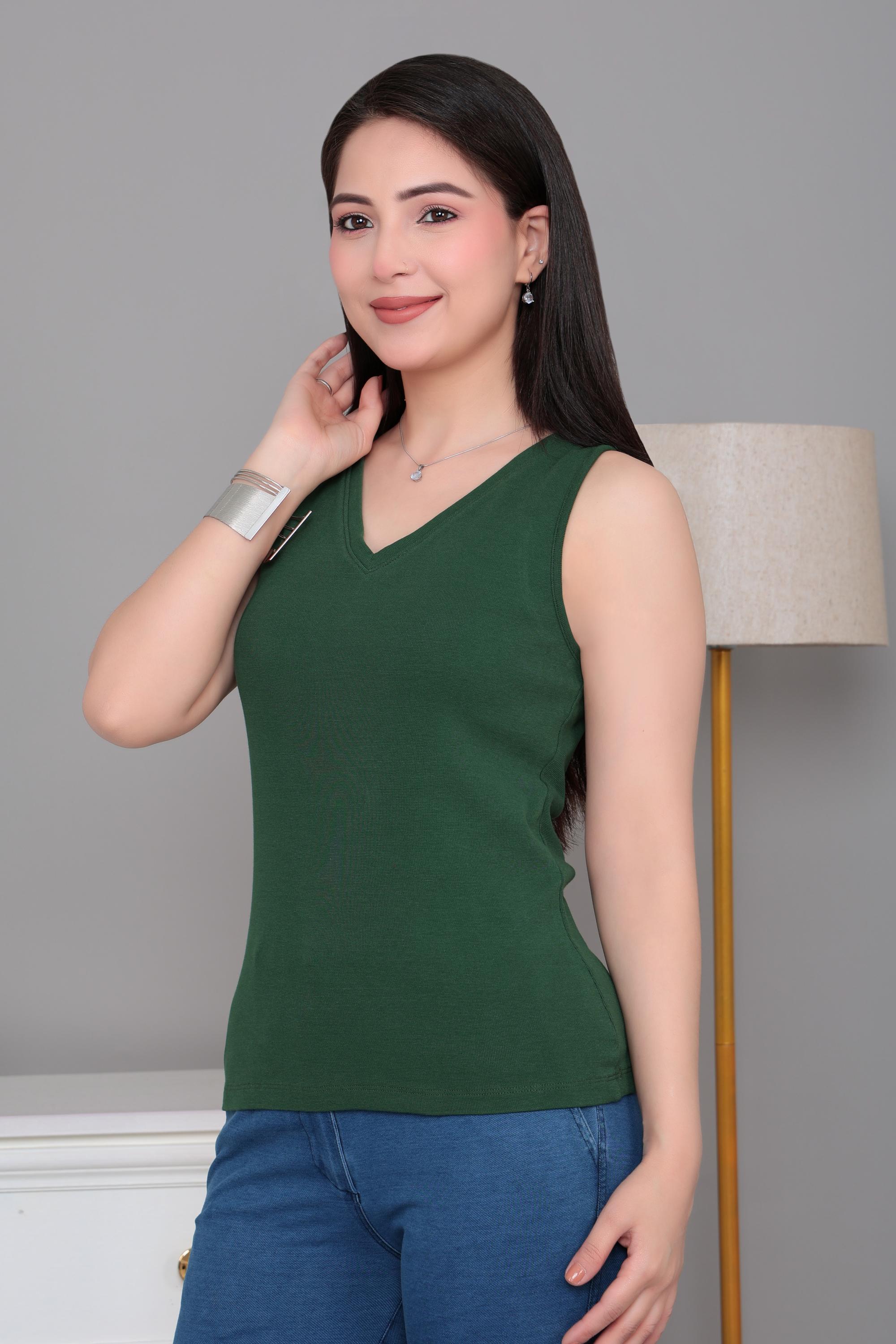 Bottlegreen rib v-neck vest  [ 280 GSM non transparent fabric ]