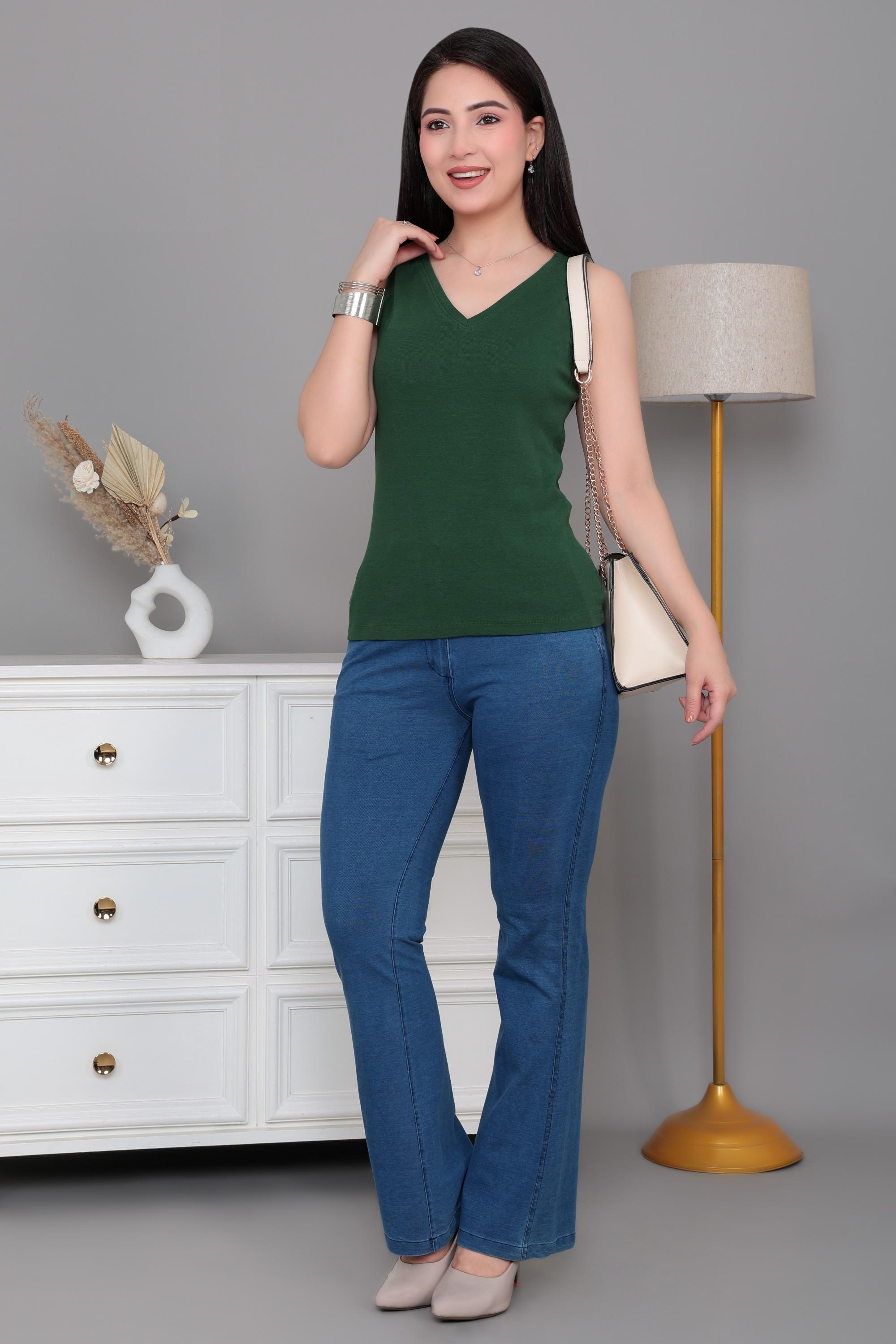 Bottlegreen rib v-neck vest  [ 280 GSM non transparent fabric ]