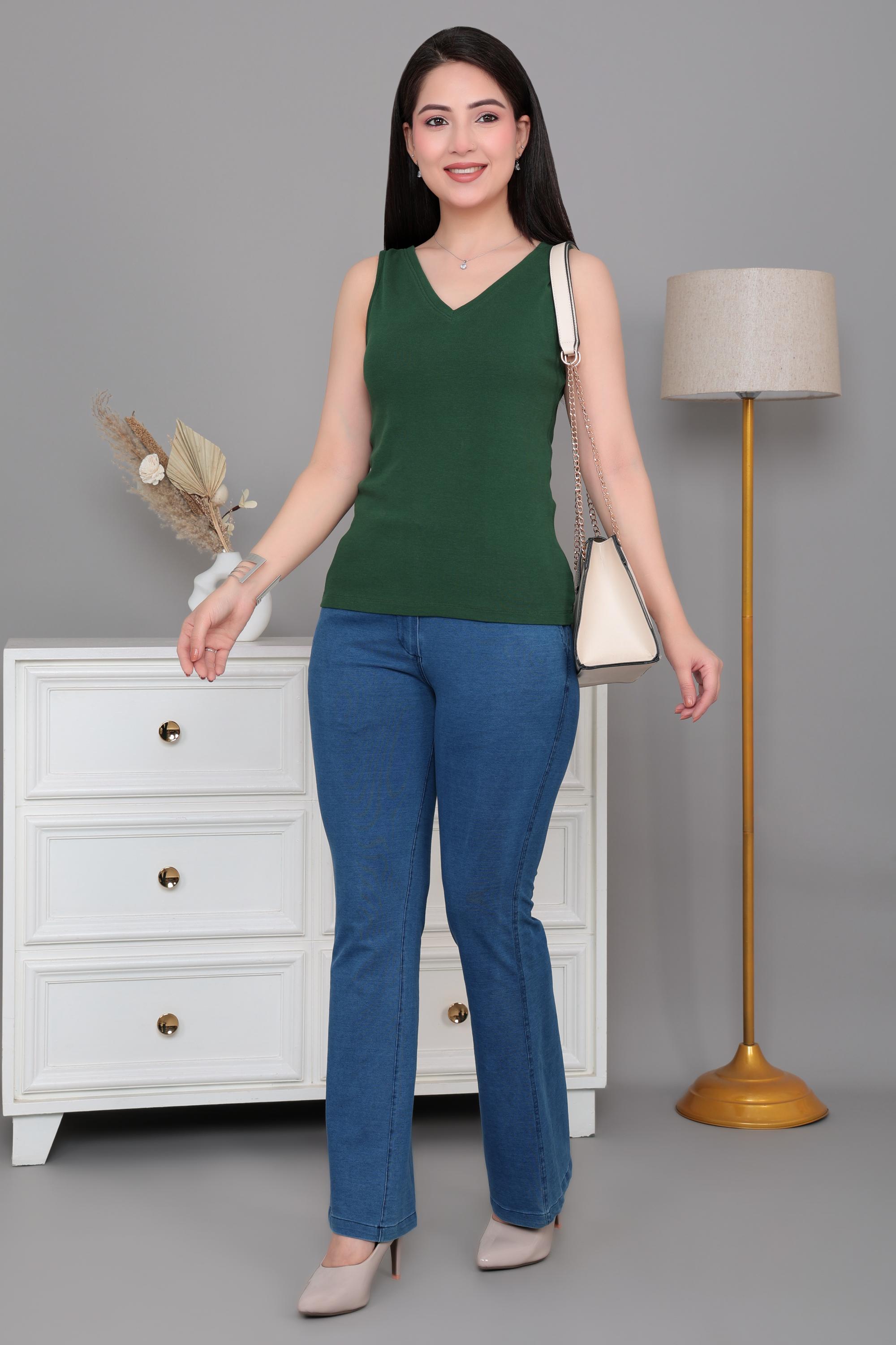 Bottlegreen rib v-neck vest  [ 280 GSM non transparent fabric ]