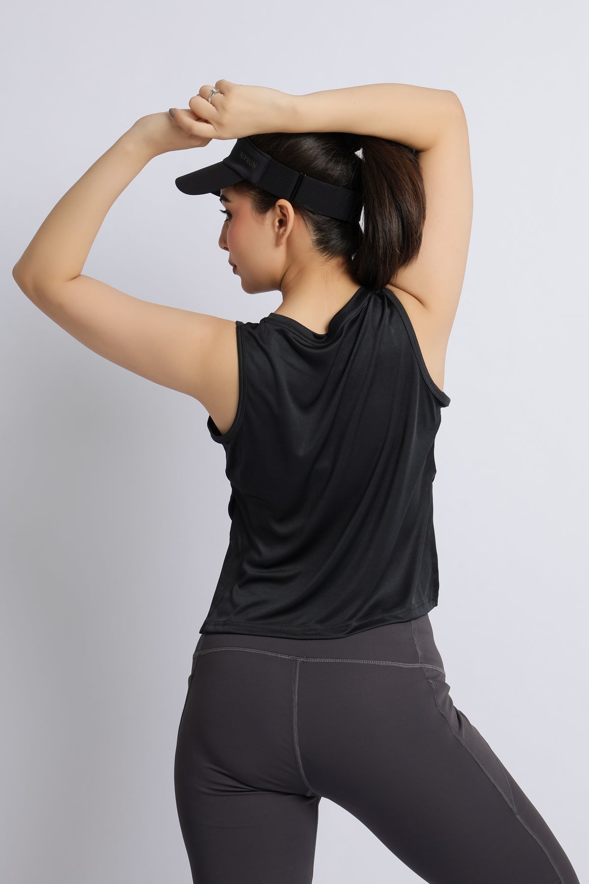 Black active crop slit vest